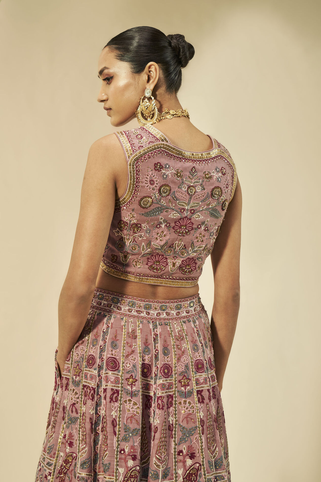 Kaadhal SEWA Hand-embroidered Silk Skirt Set - Old Rose, Old Rose, image 4