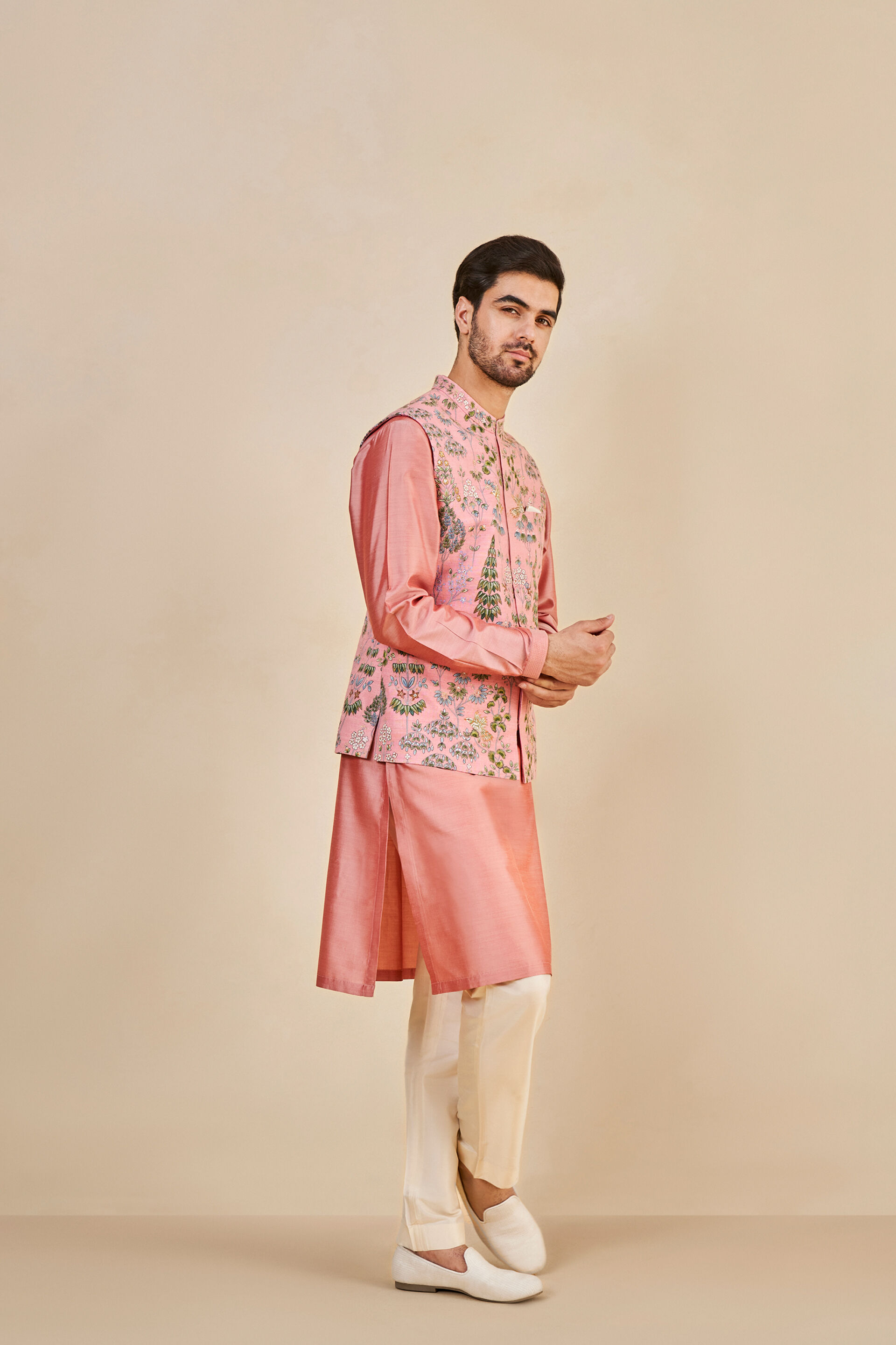 Nehru jacket on pink kurta shop