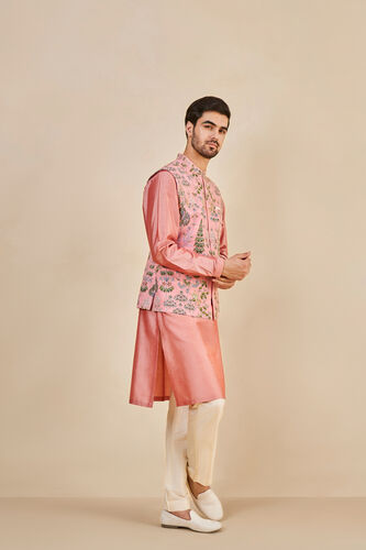 Nalesh Hand-painted Pichhwai Silk Nehru Jacket, Pink, image 3