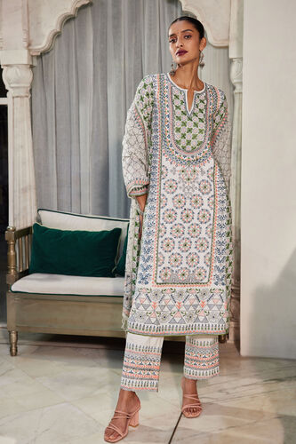 Noor Hand-embroidered Kantha Suit Set - White, White, image 1