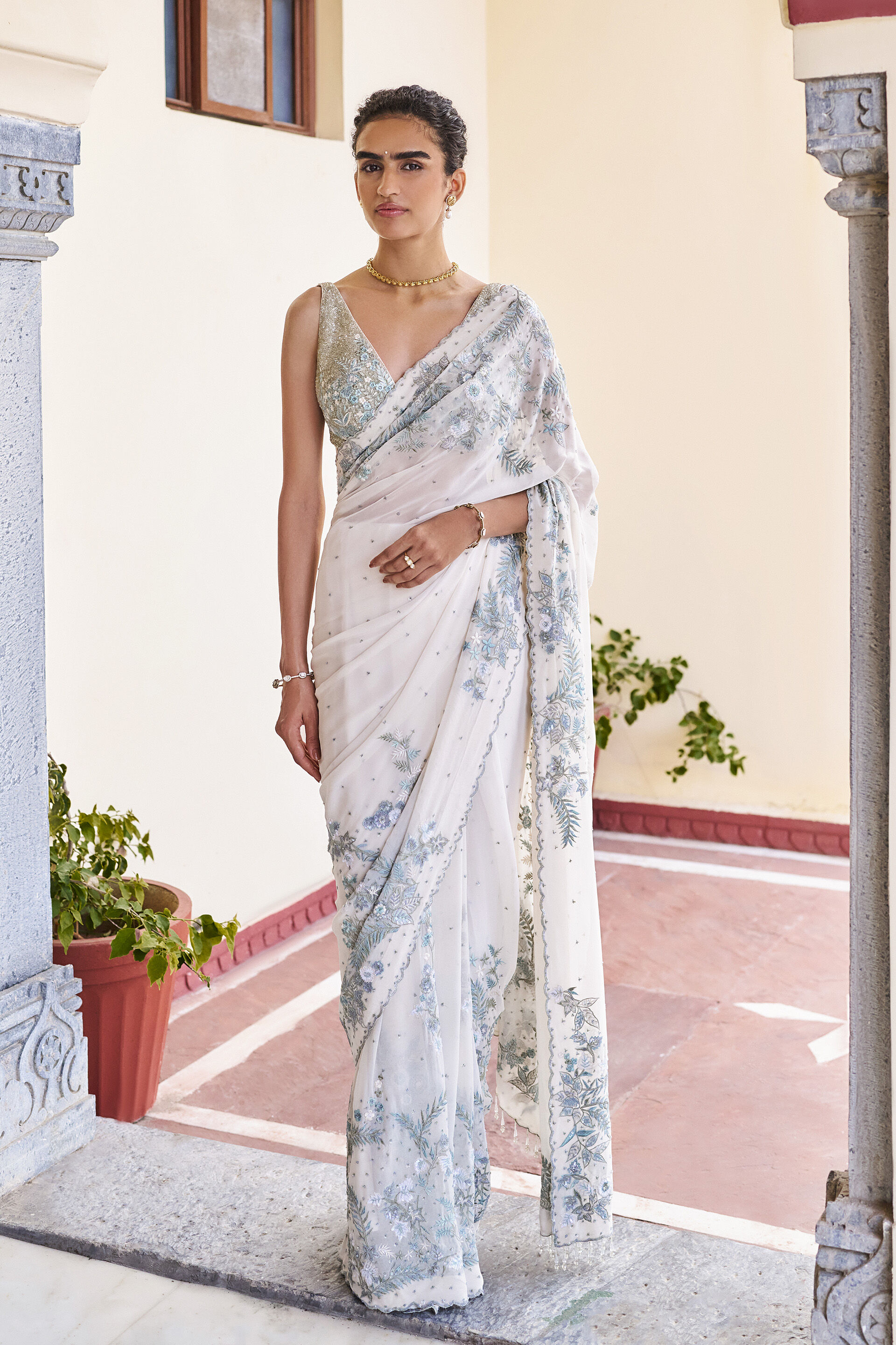 Allure Embroidered Saree - ​Ivory