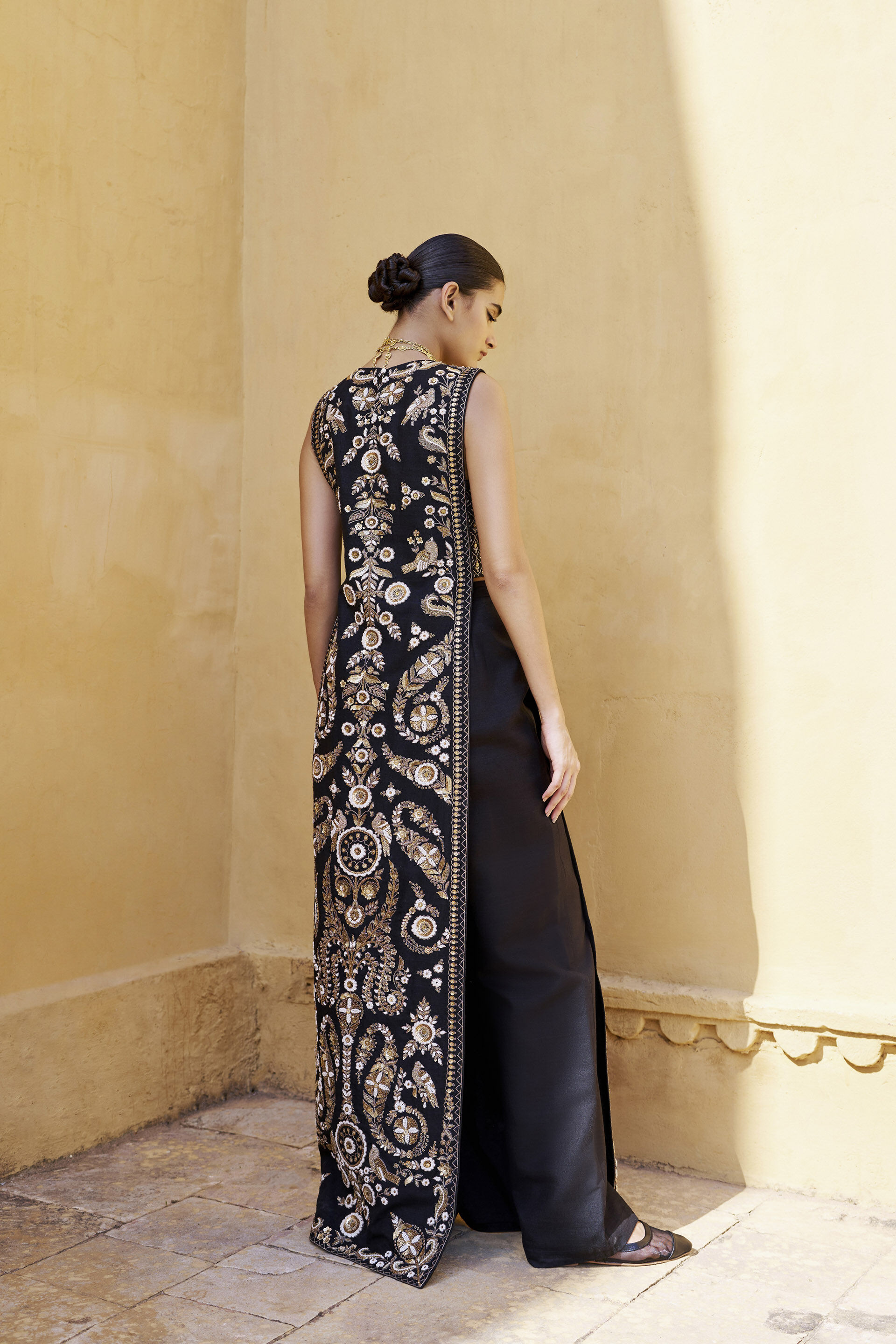 From The Wilderness Embroidered Zardozi Silk Tabard Set - Black, Black, image 3