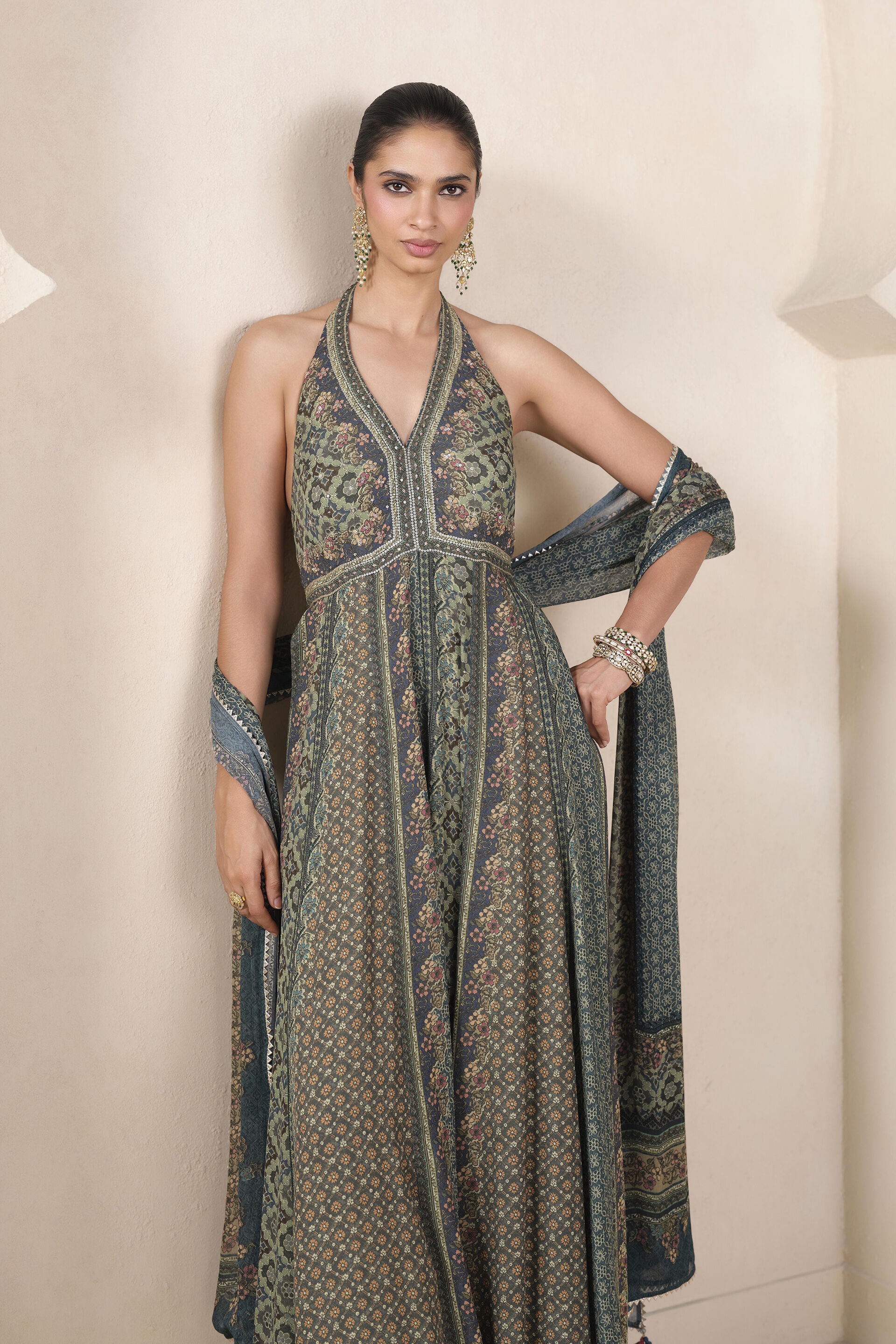 Zeena Printed Suit Set in Green, Green, image 3