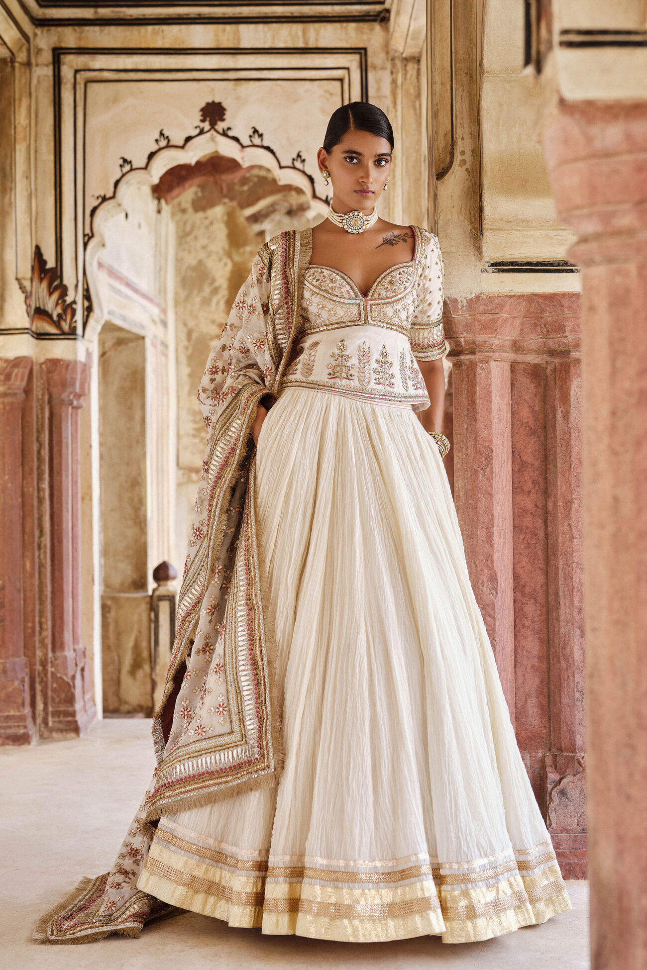 Amara Gota Patti Mul Lehenga Set - Natural, Natural, image 1