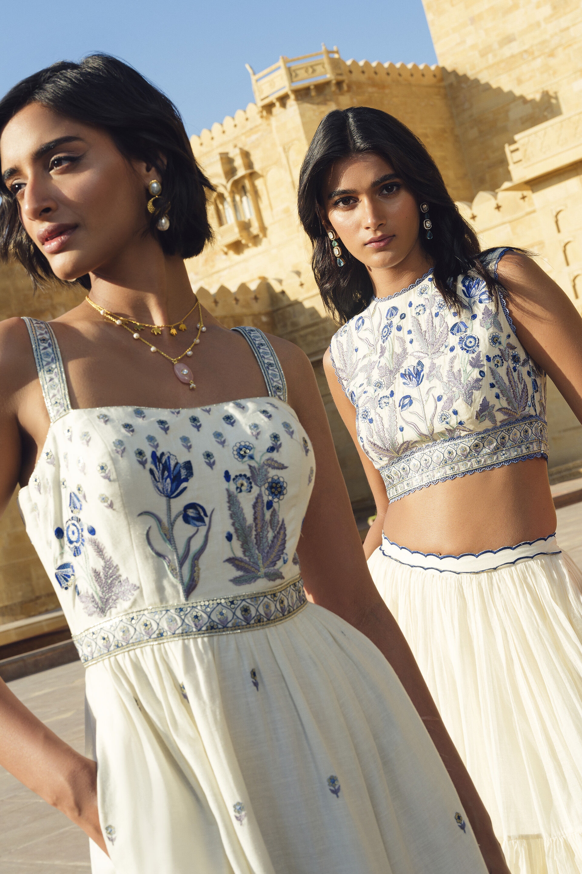 Emalia Embroidered Mul Skirt Set - Natural, White, image 4