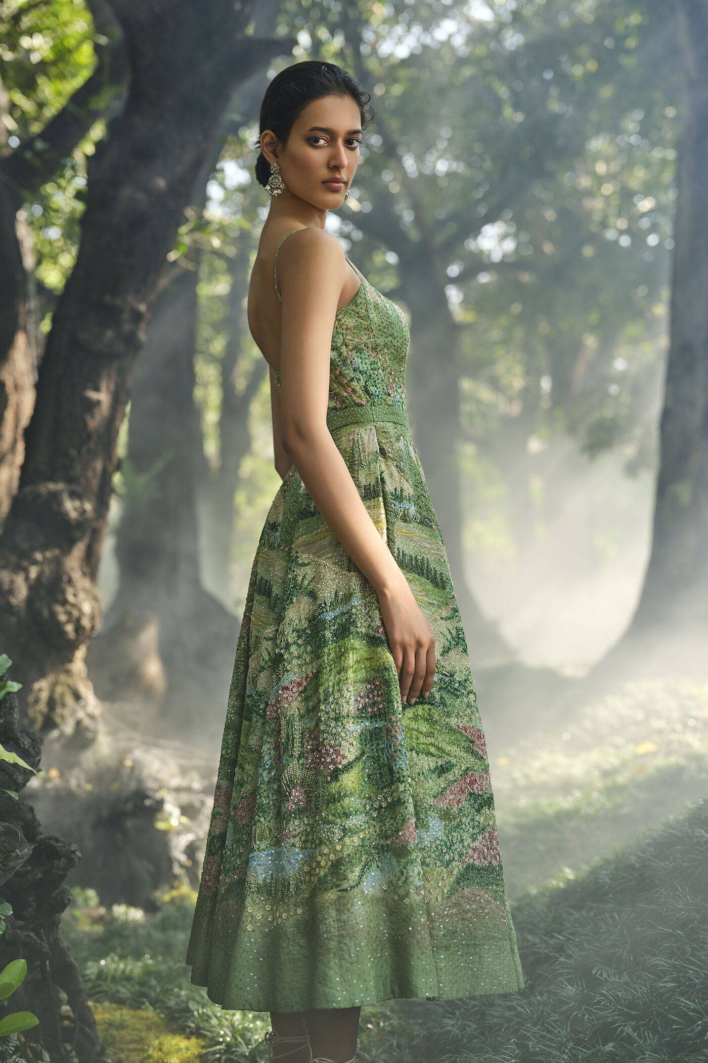 embroidered silk dress 1863 Blue silk dress with black floral embroidery