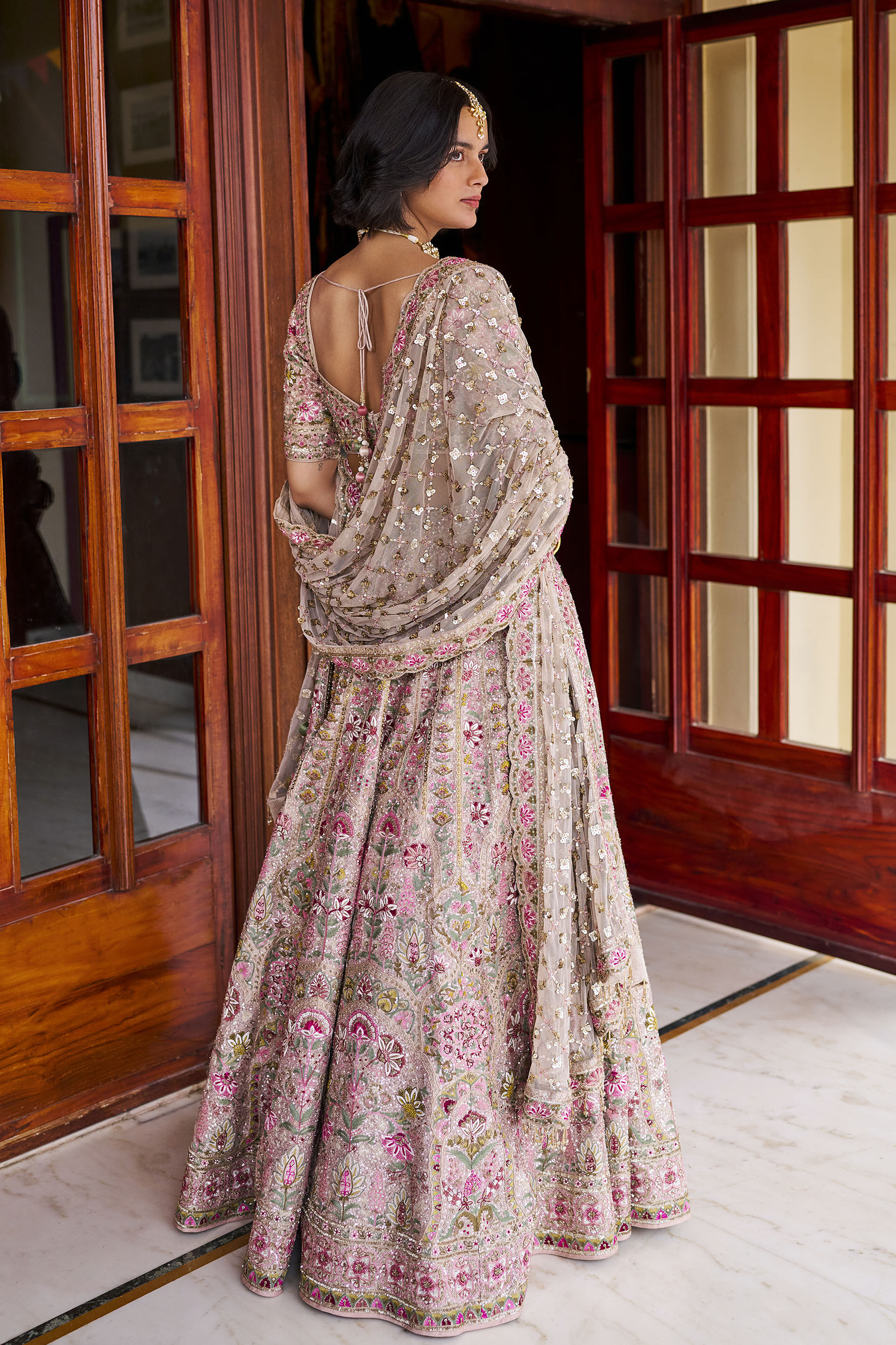 Joy Embroidered Zardozi Silk Lehenga Set - ​Champagne, Champagne, image 2