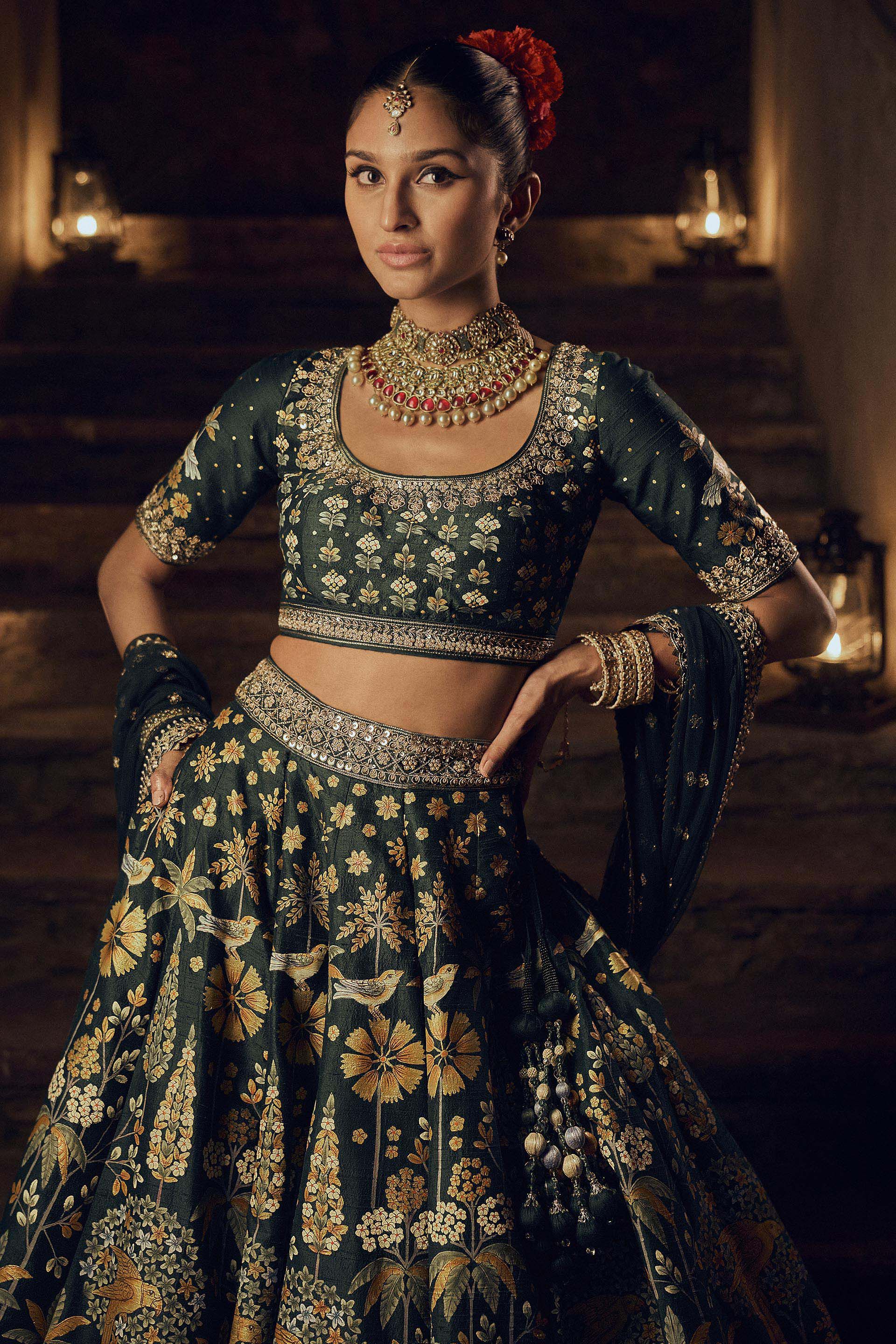 Modern Indian Bridalwear: Teal Green Wedding Lengha w/ Sequin & Dabka – B  Anu Designs
