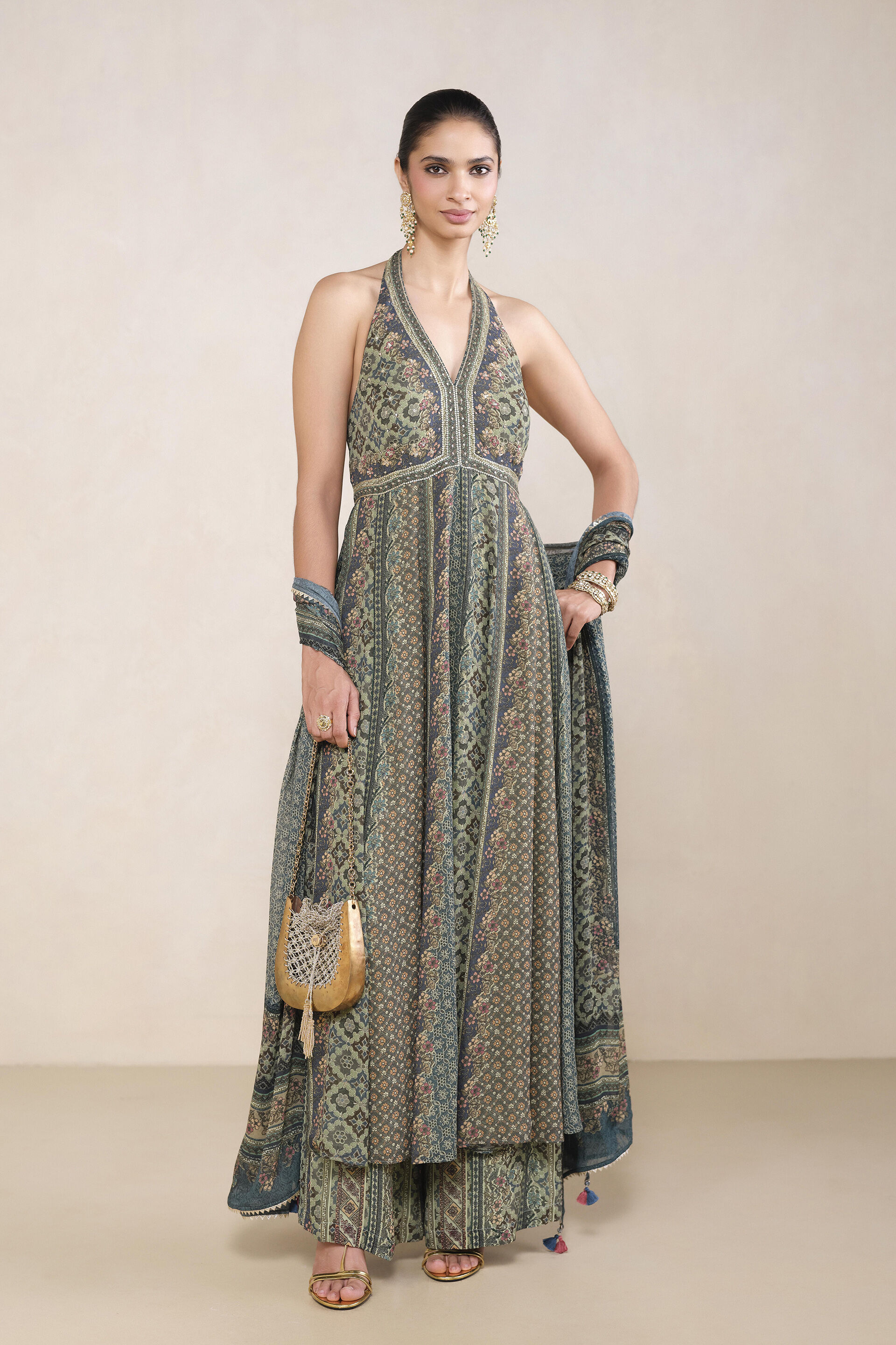 Zeena Printed Suit Set in Green
