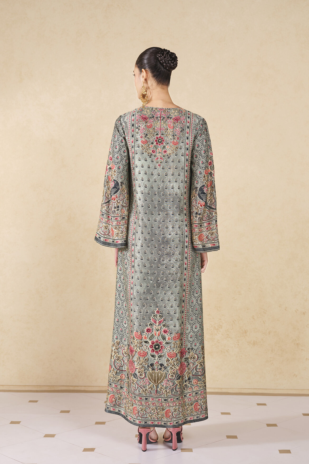 Sahra Printed Silk Kaftan, Sage, image 2