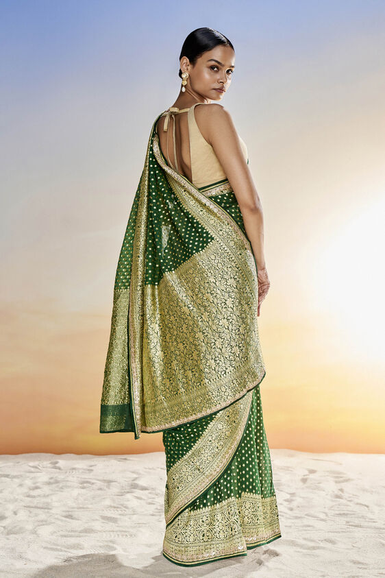 Lekha Benarasi Saree - Green, Green, image 3
