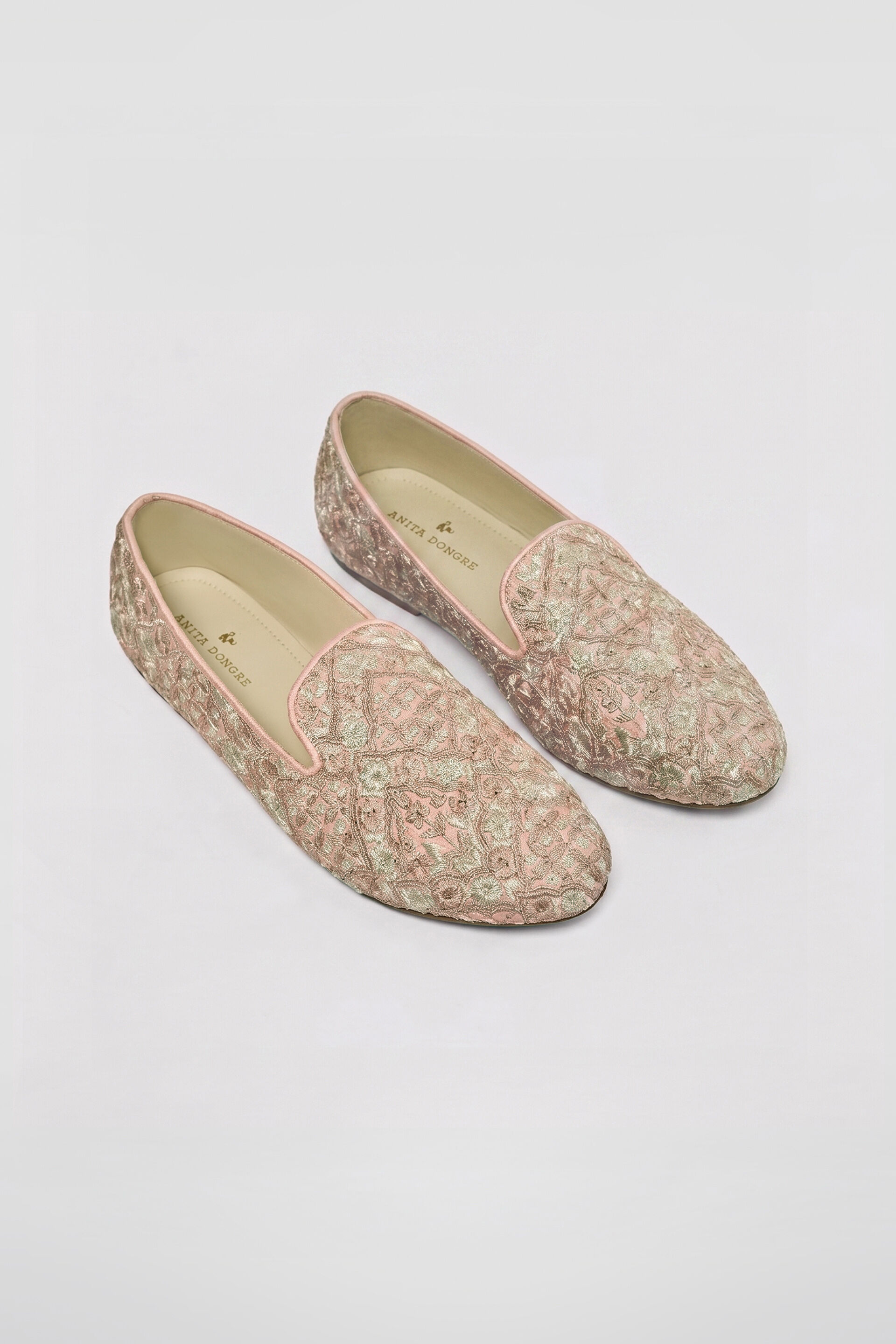 Kaif Embroidered Silk Mojris - Blush