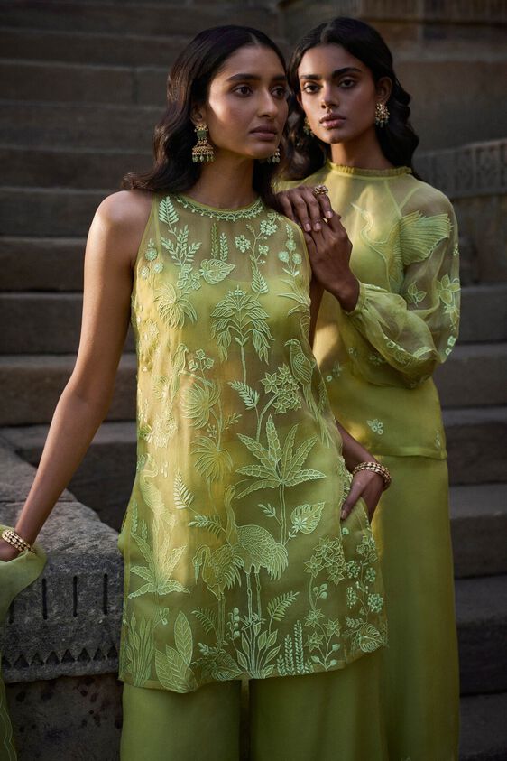 4 - Tropical Flamingos Kurta Set – Lime, image 4