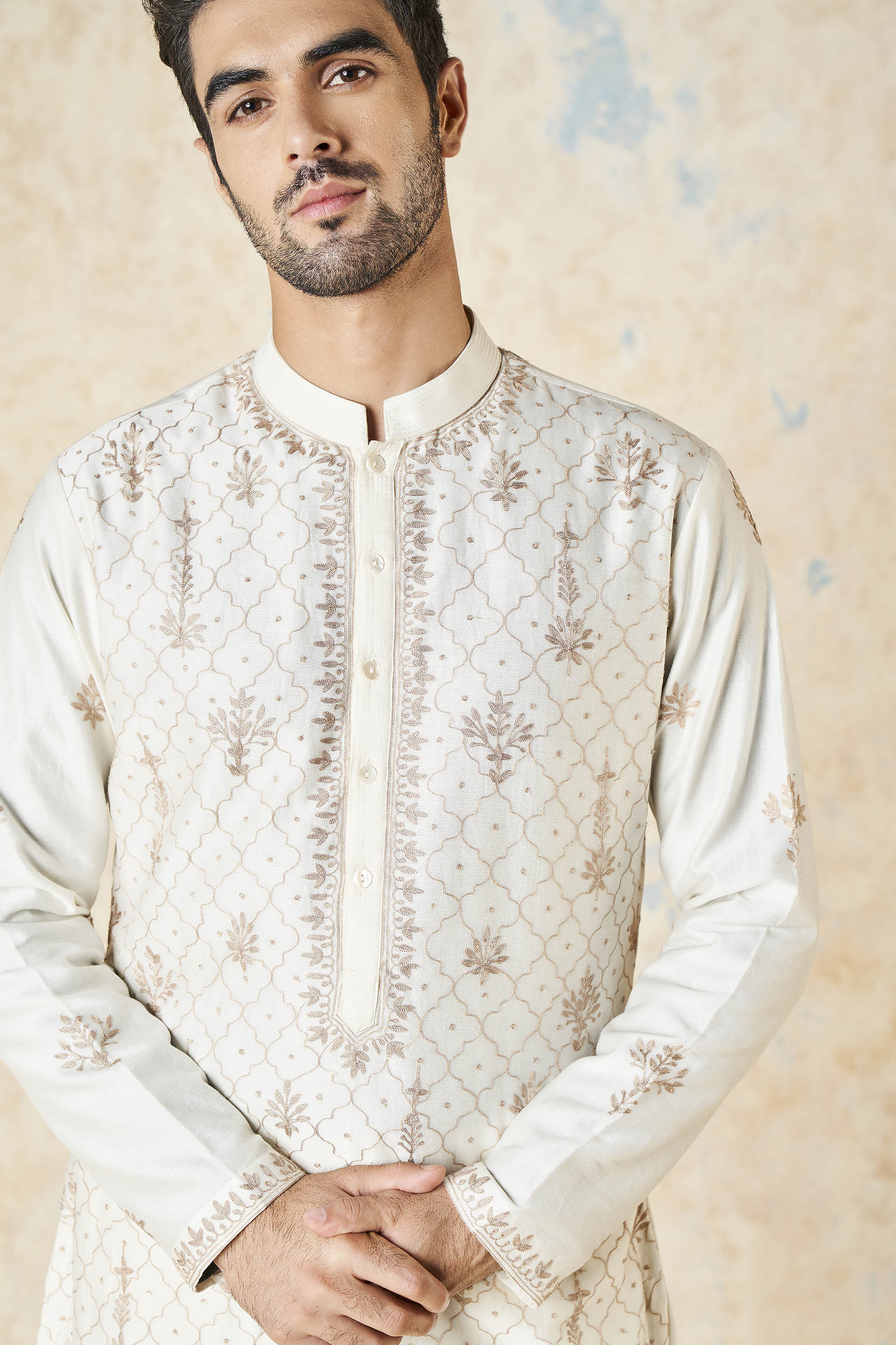 Ainan Embroidered Kurta - Ivory, Ivory, image 7