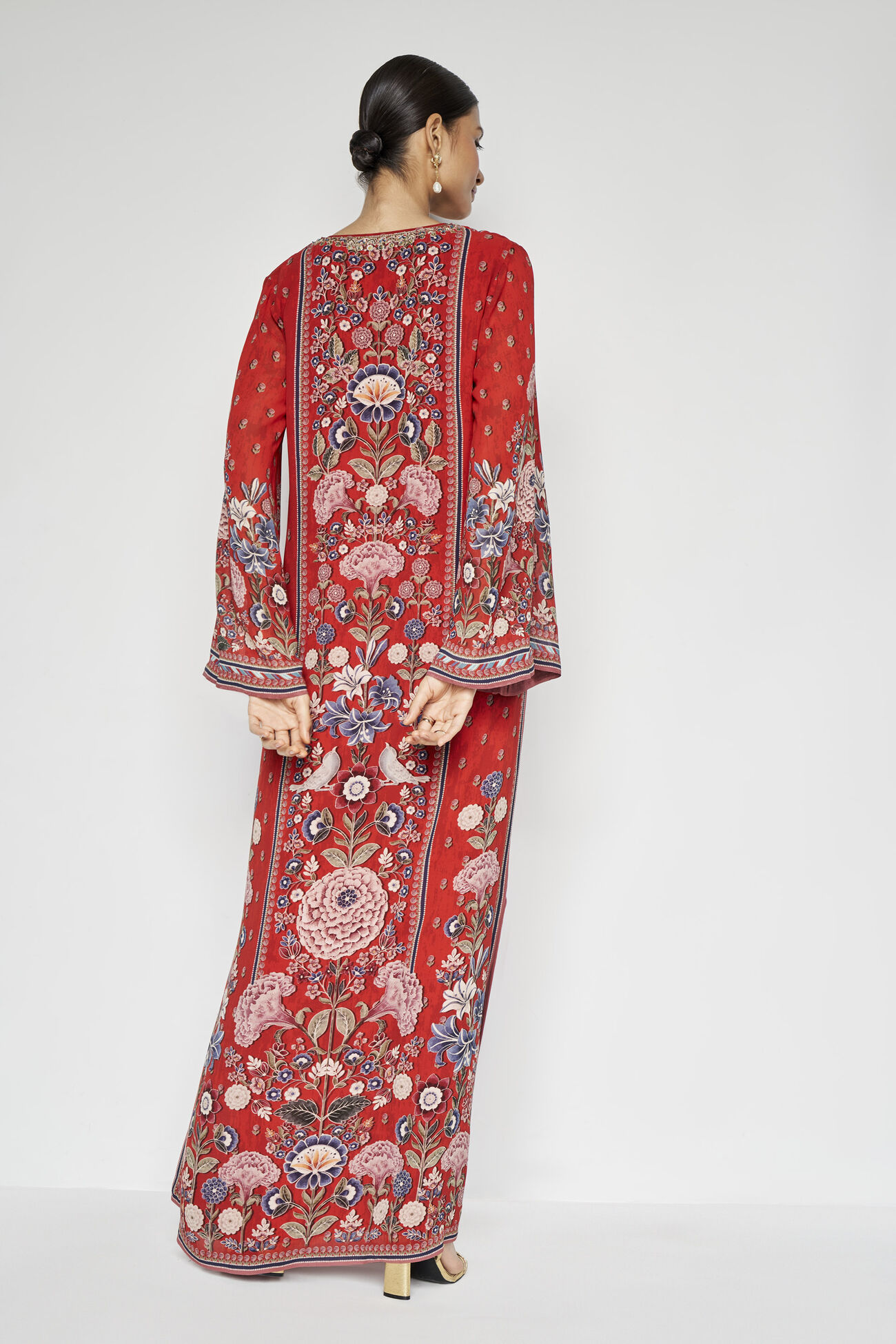 Alhambra Zardozi Embroidered Silk Kaftan - Red, Red, image 4