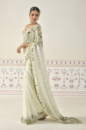 Rema Embroidered Bemberg Saree Set - Cream, Cream, image 3