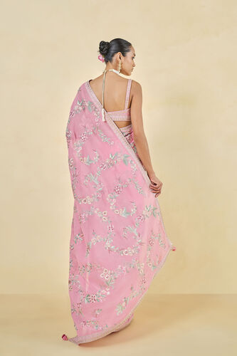 Dianthus Embroidered Georgette Saree - Pink, Pink, image 3