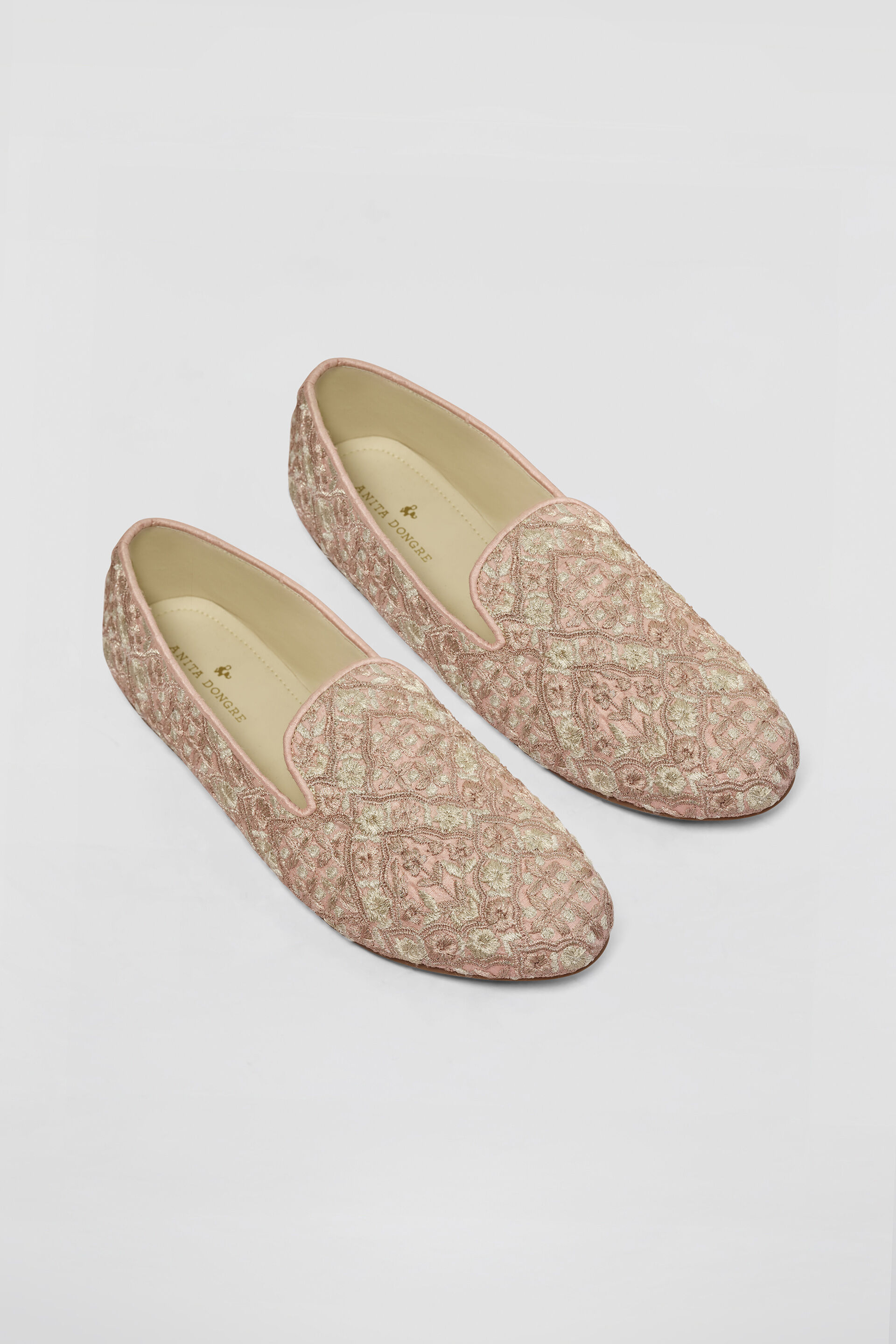 Kaif Embroidered Silk Mojris - Blush