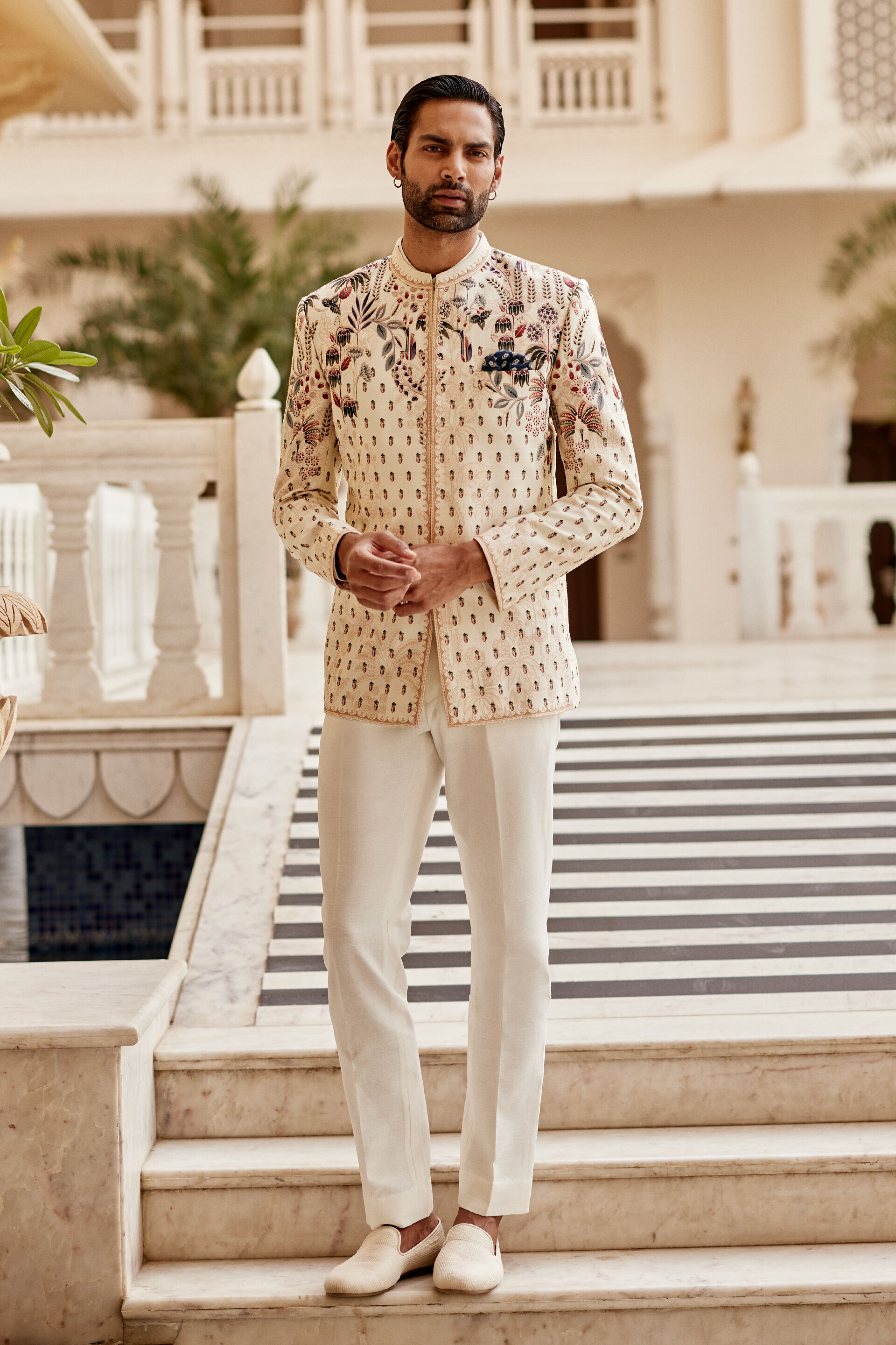 Raahil Silk Bandhgala - Ivory