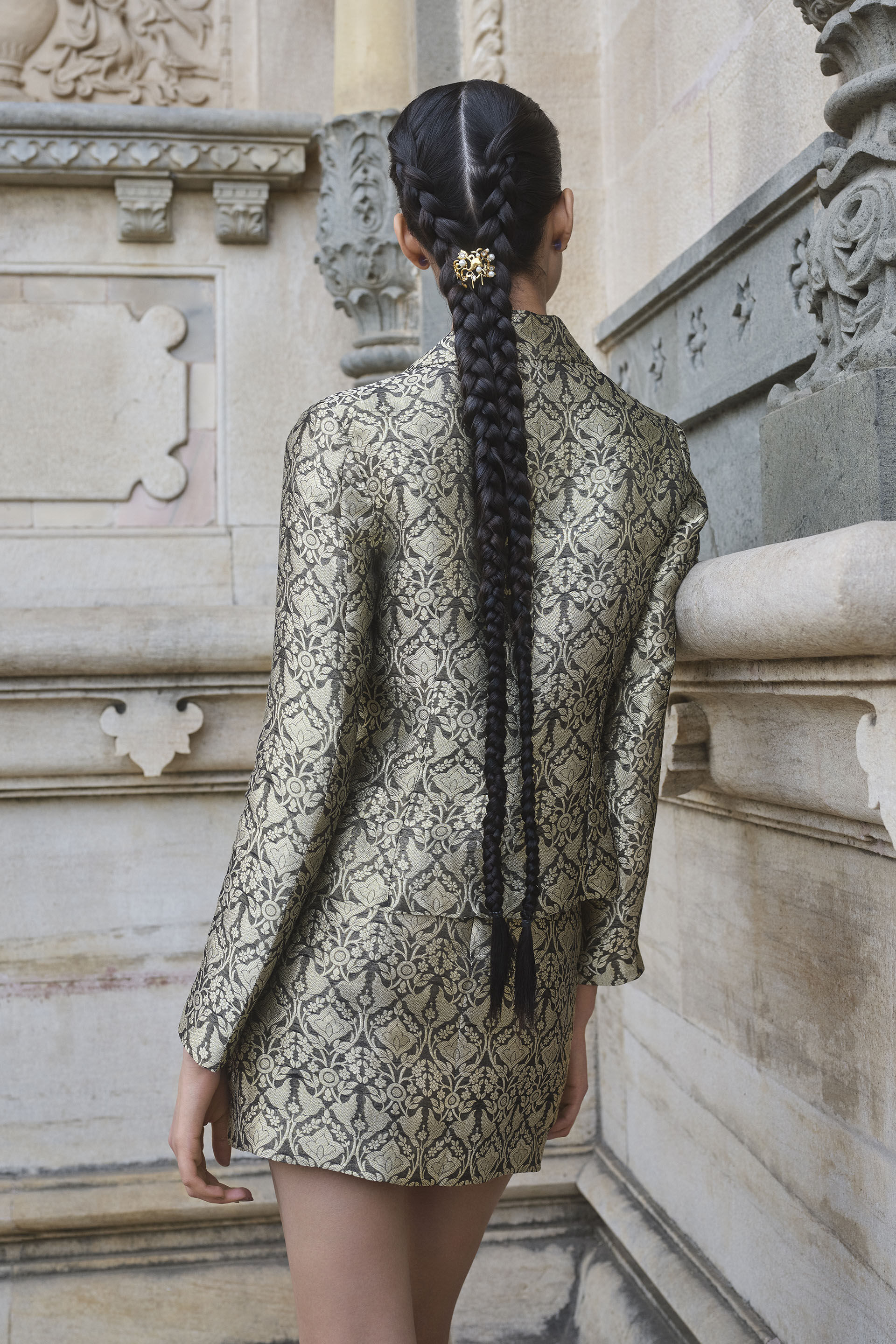 Arsema Woven Benarasi Jacket Set - Black, Black, image 4