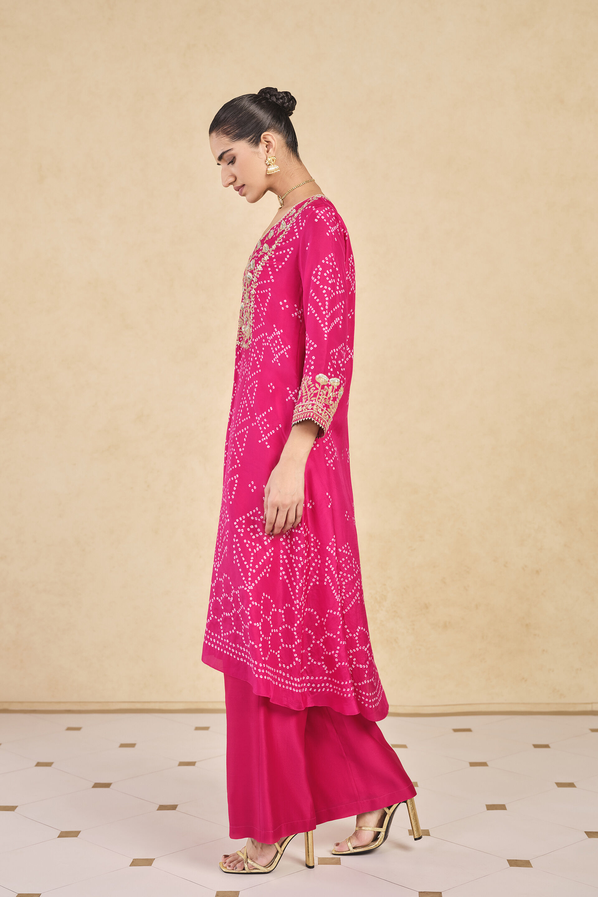 Johona&nbsp;Handcrafted Bandhani Silk Kurta Set - Berry Sorbet, Berry Sorbet, image 3