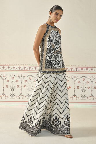 Fayona Embroidered Zardozi Silk Sharara Set - Black & White, Cream, image 3