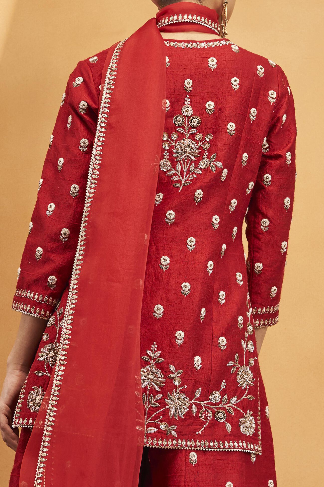 Sahba Embroidered Zardozi Silk Suit Set - Red, Red, image 3