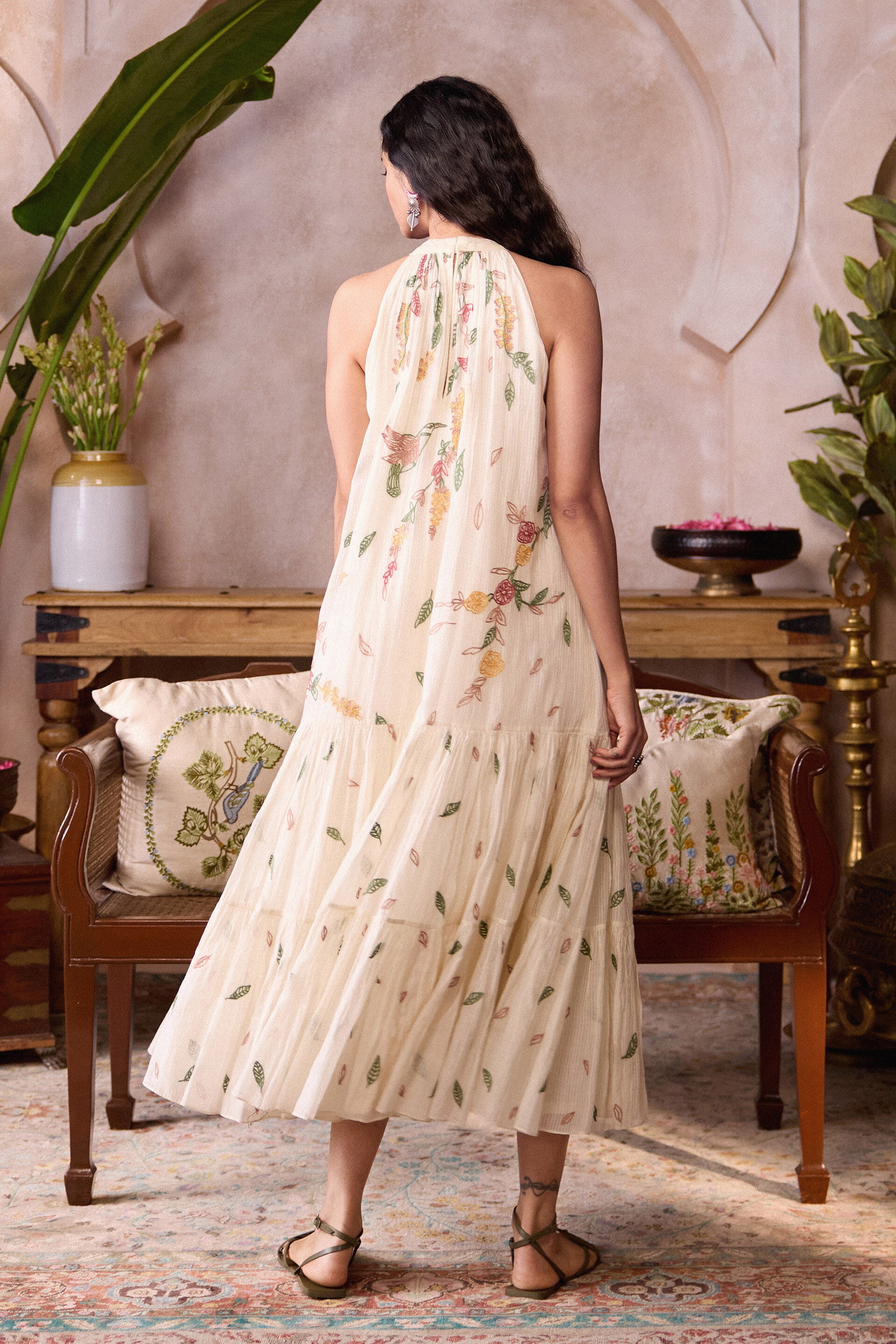 Dacelo Hand-embroidered SEWA Tiered Dress - Ivory