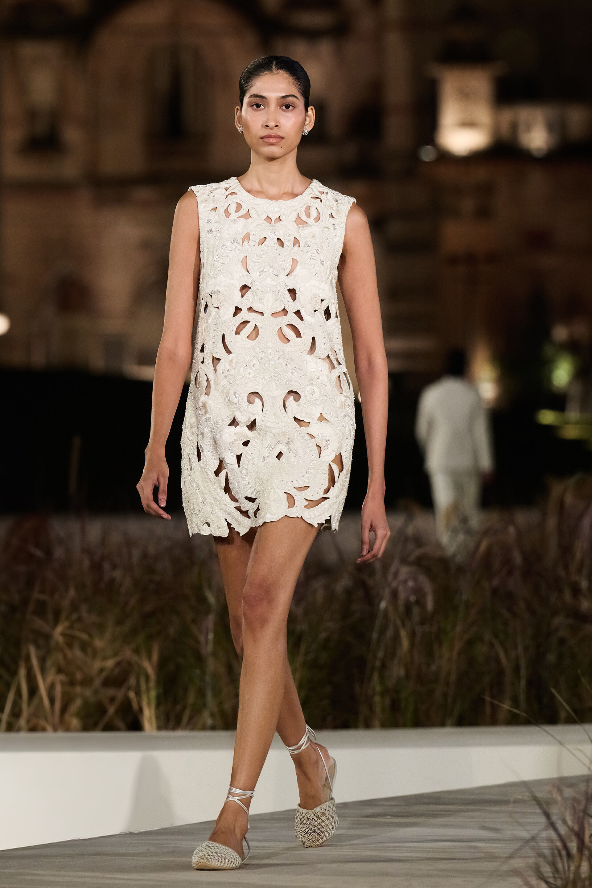 Wildora Embroidered Broderie Silk Dress - Ivory