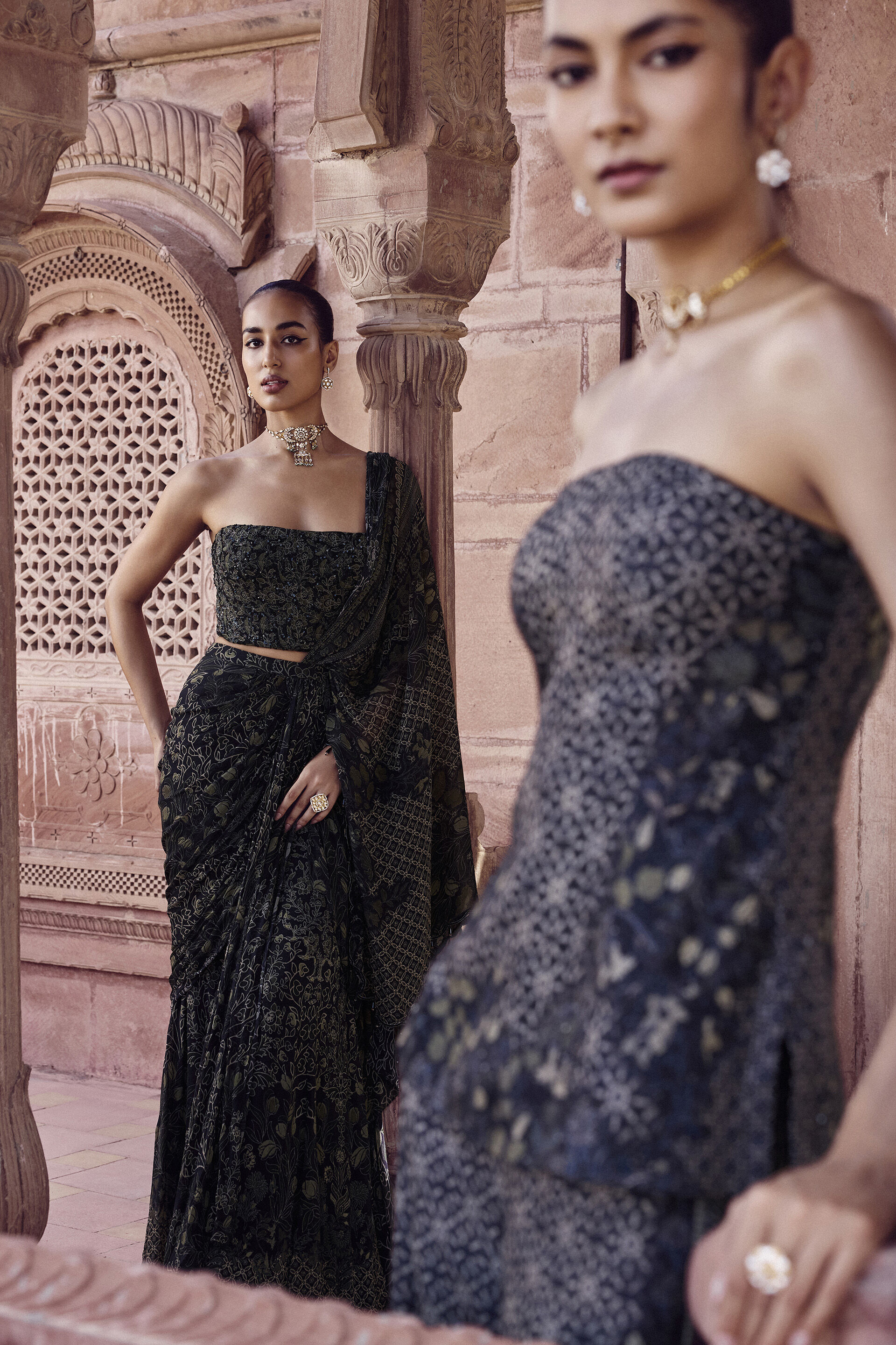 Ryka Sequin Chiffon Pre-draped Saree - Black, Black, image 5