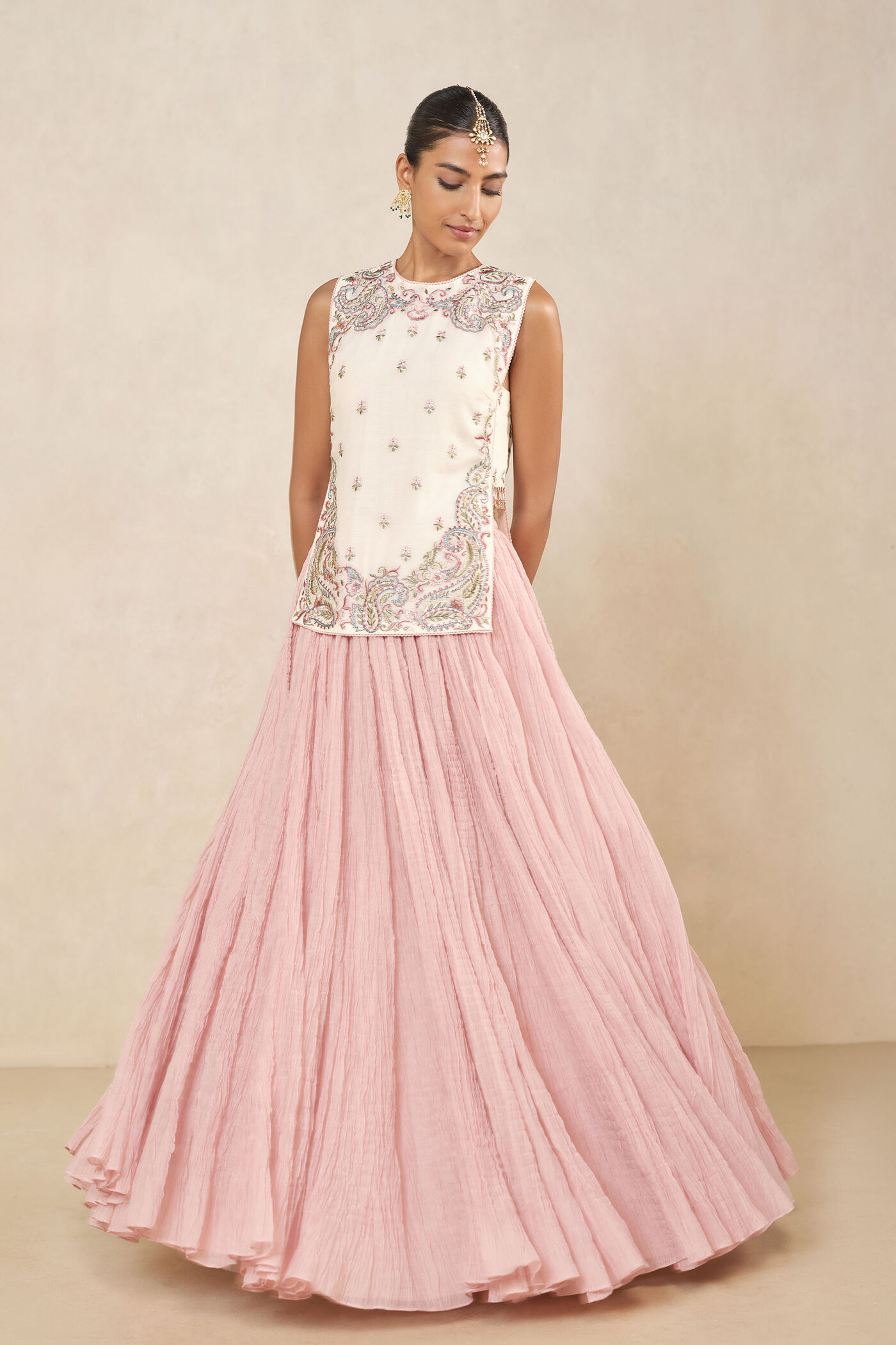 Fariha Embroidered Mul Skirt Set - Pink