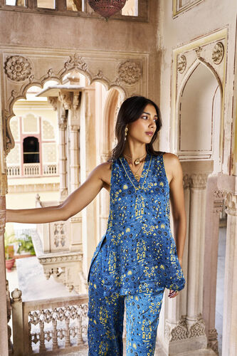 Tranquil Ajrakh Hand-block Printed Coord, Blue, image 3