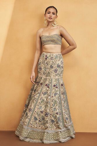 Harmony Of The Forest Embroidered Zardozi Skirt Set - Gold, Gold, image 1