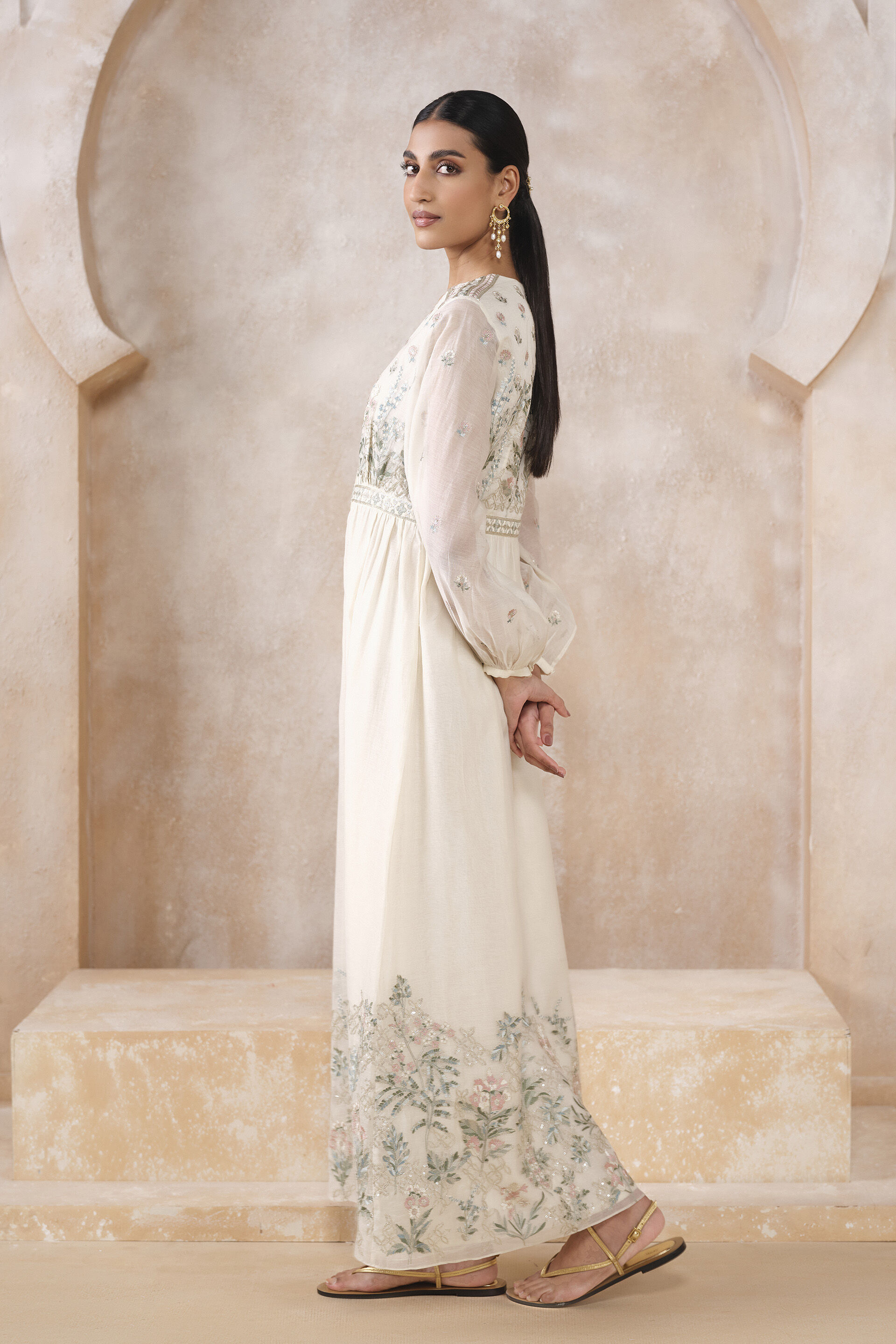 Bellamy Embroidered Mul Kaftan - Ivory, Ivory, image 3