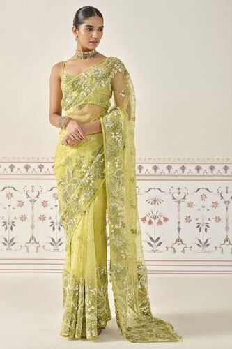 Mrigakshi Embroidered Saree Set - Lime, Lime, image 1