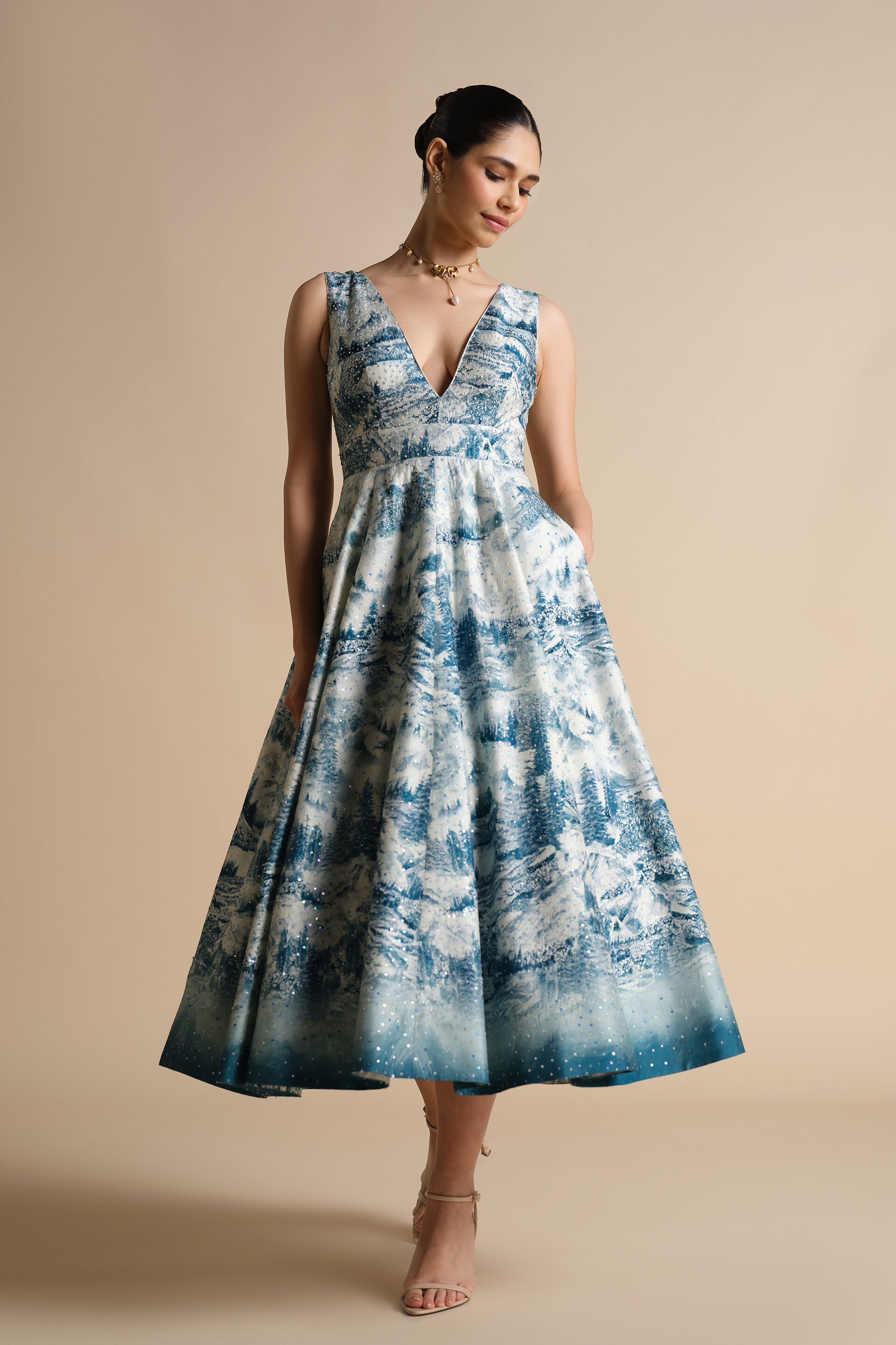 Shahma Sequin Silk Dress - Powder Blue, Blue, image 6