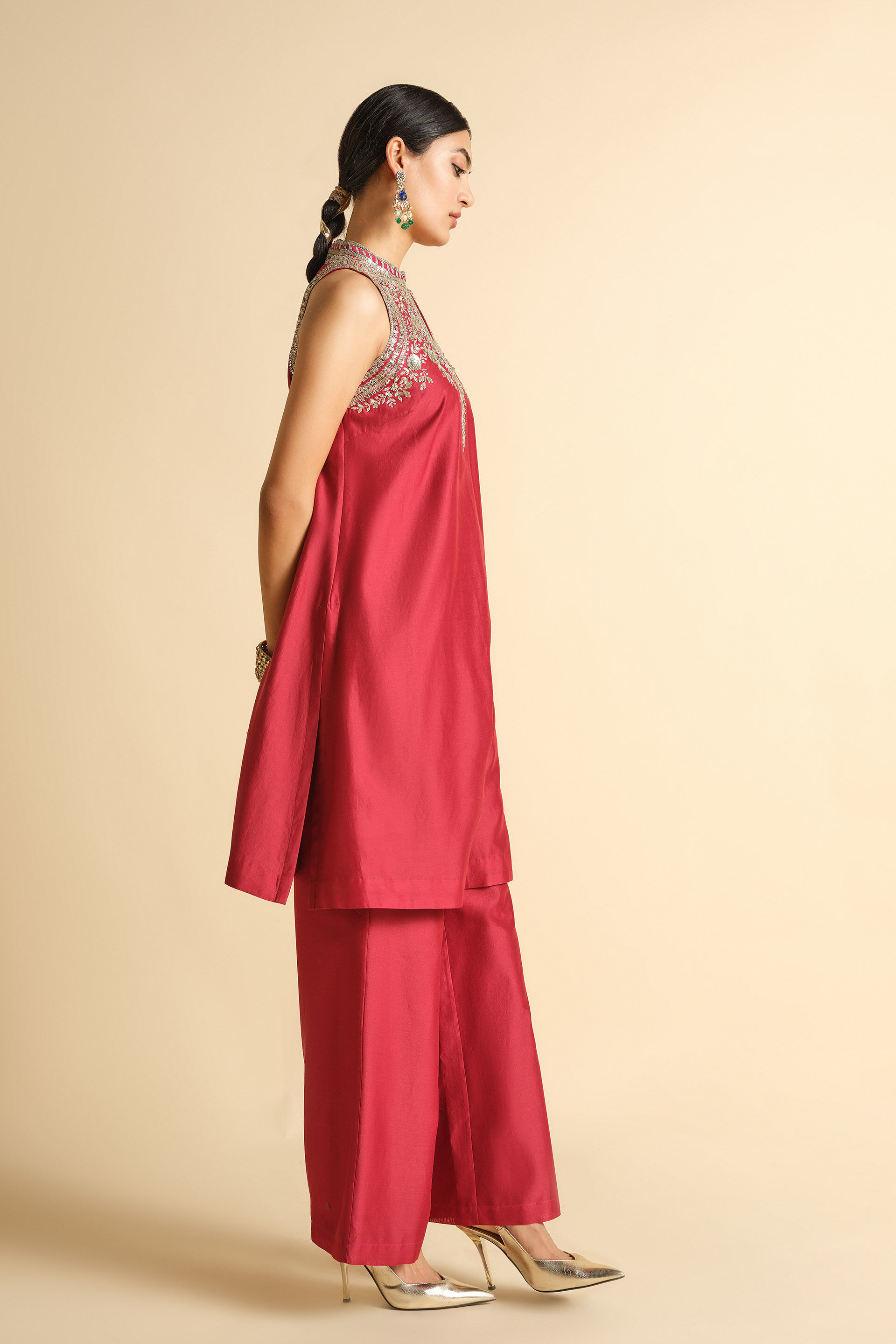 Rakavi Embroidered Cord Silk Kurta Set - Red