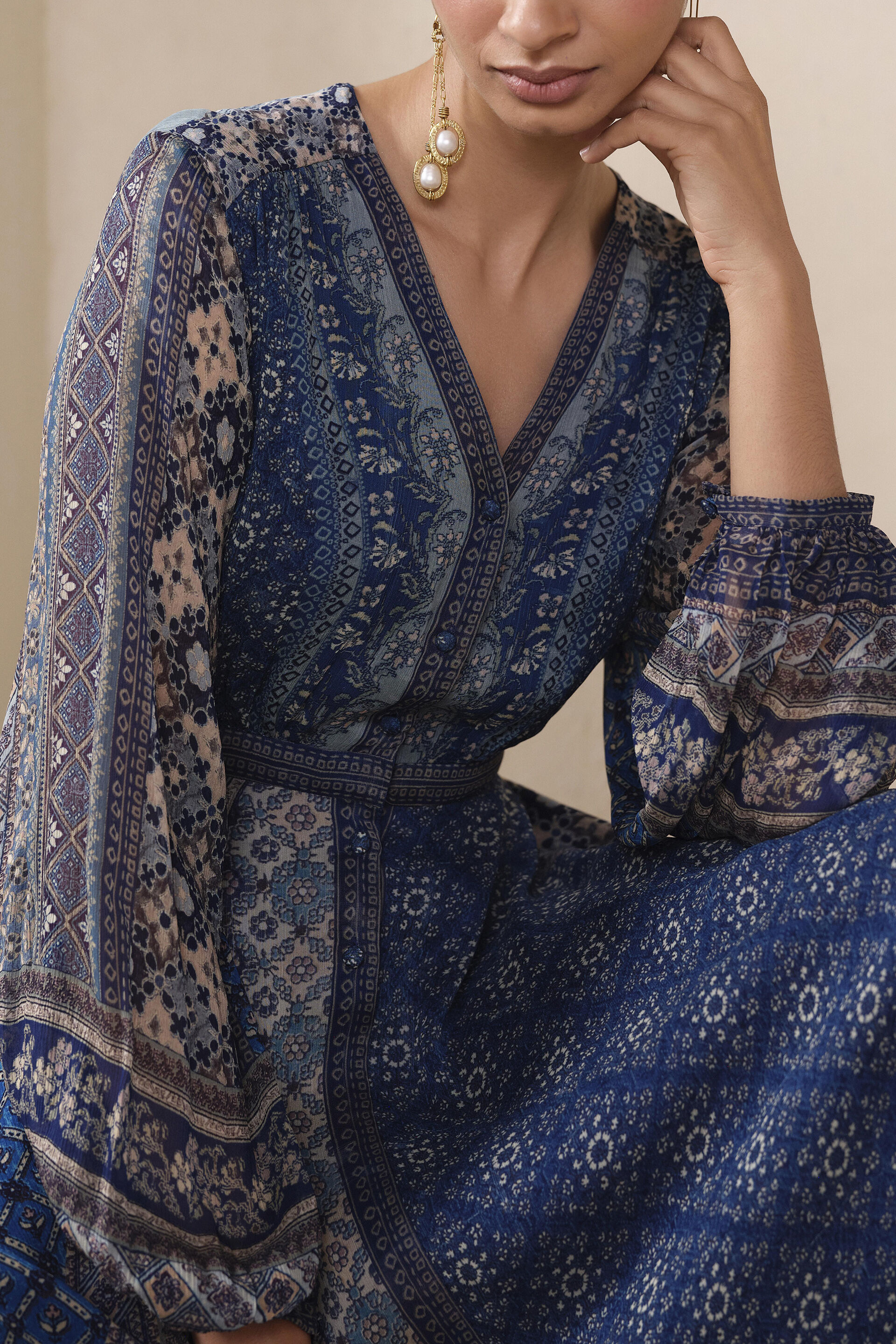 Mehak Printed Dress in Blue, Blue, image 4