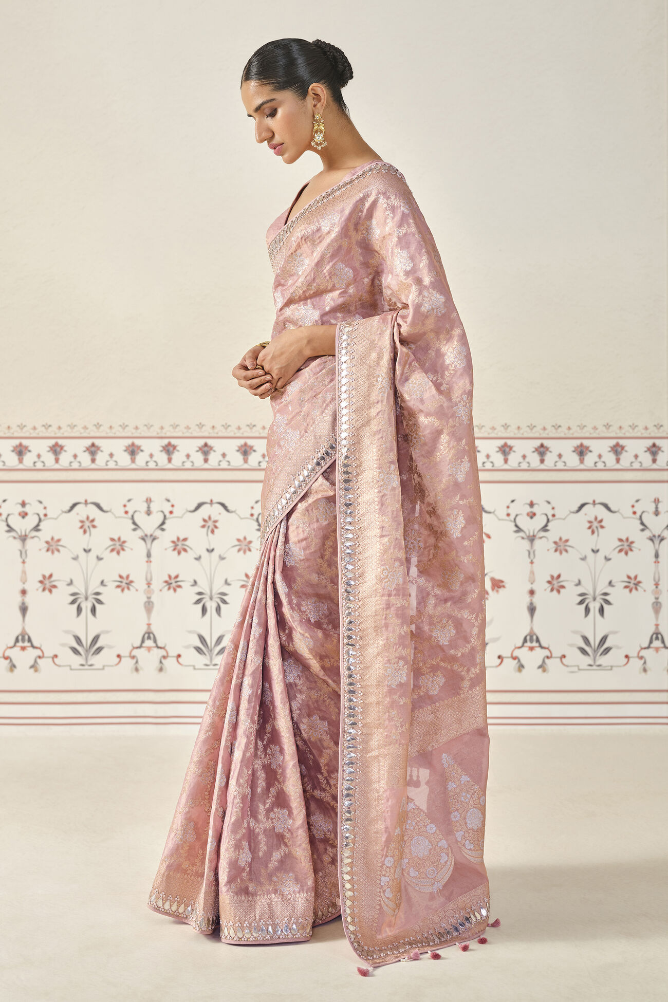 Nalina Handwoven Benarasi Silk Saree, Blush, image 2