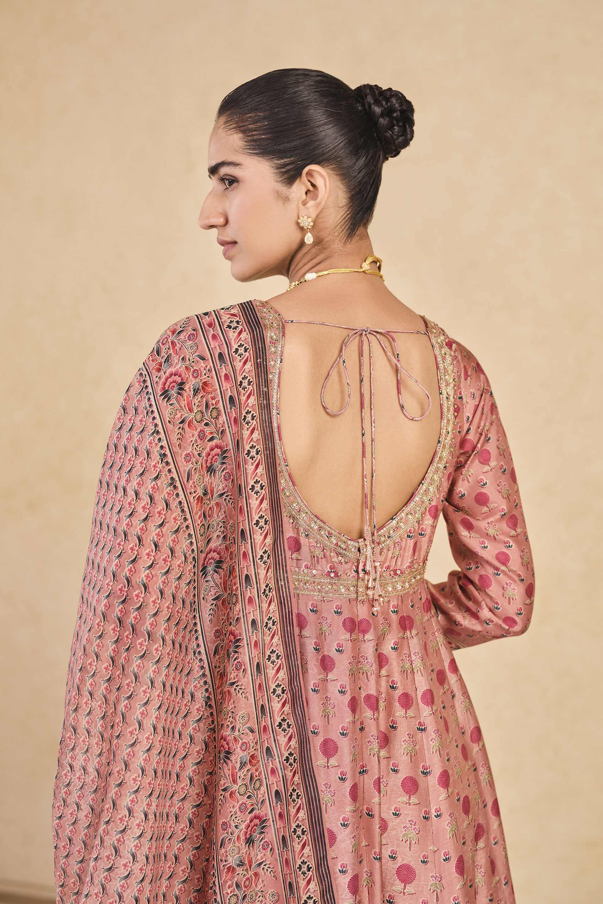 Buy Designer Celosia Printed Silk Anarkali Suit Set - Pink Online from Anita  Dongre