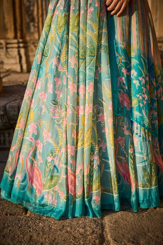 5 - Flamingo Paradise Lehenga Set​ - Blue, image 5