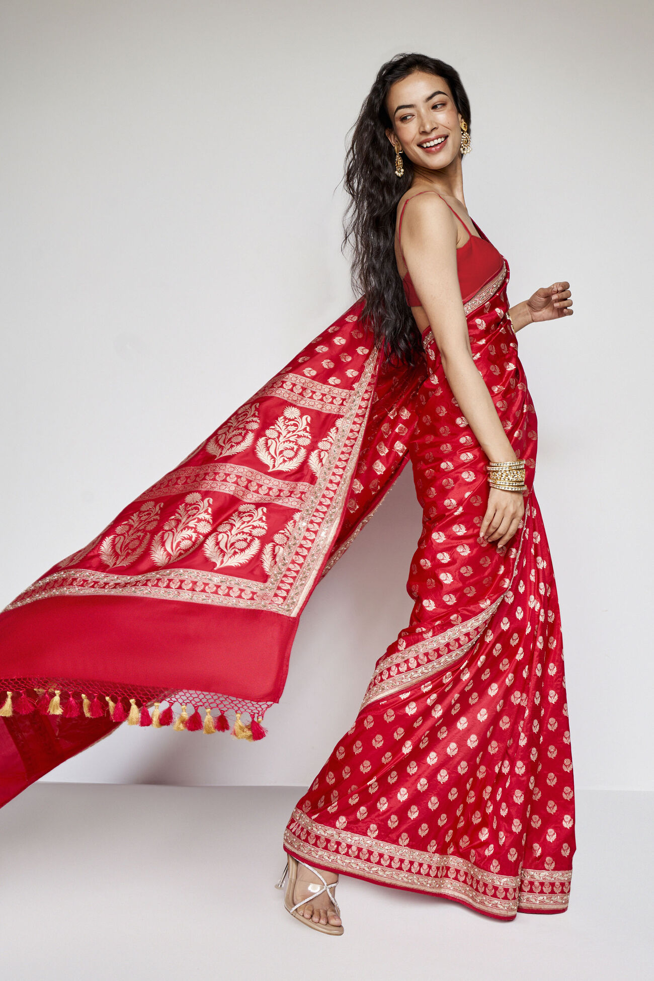Shalena Benarasi Silk Embroidered Saree - Red, Red, image 4