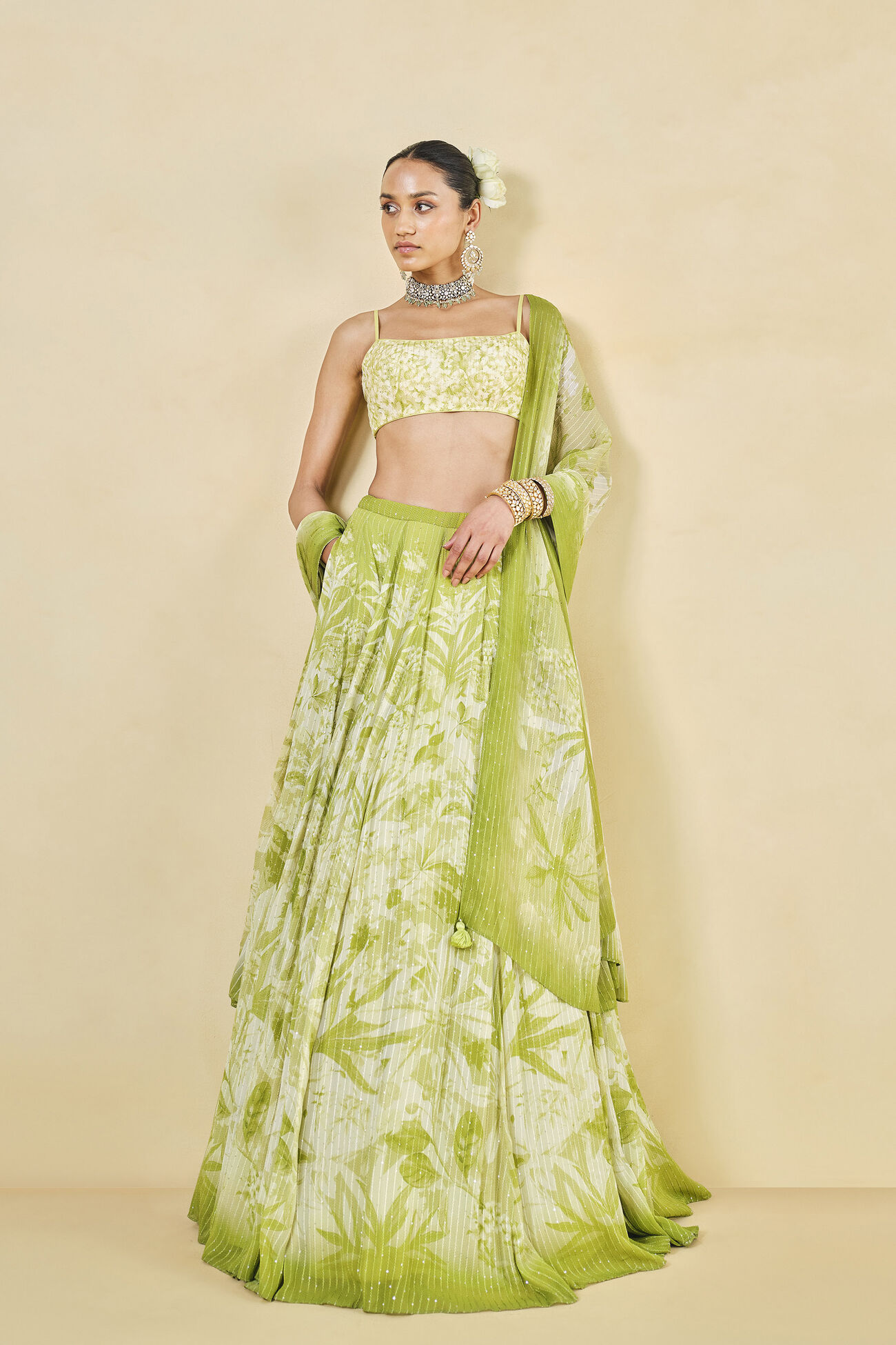 From The Tropics Georgette Lehenga - Lime, Lime, image 1