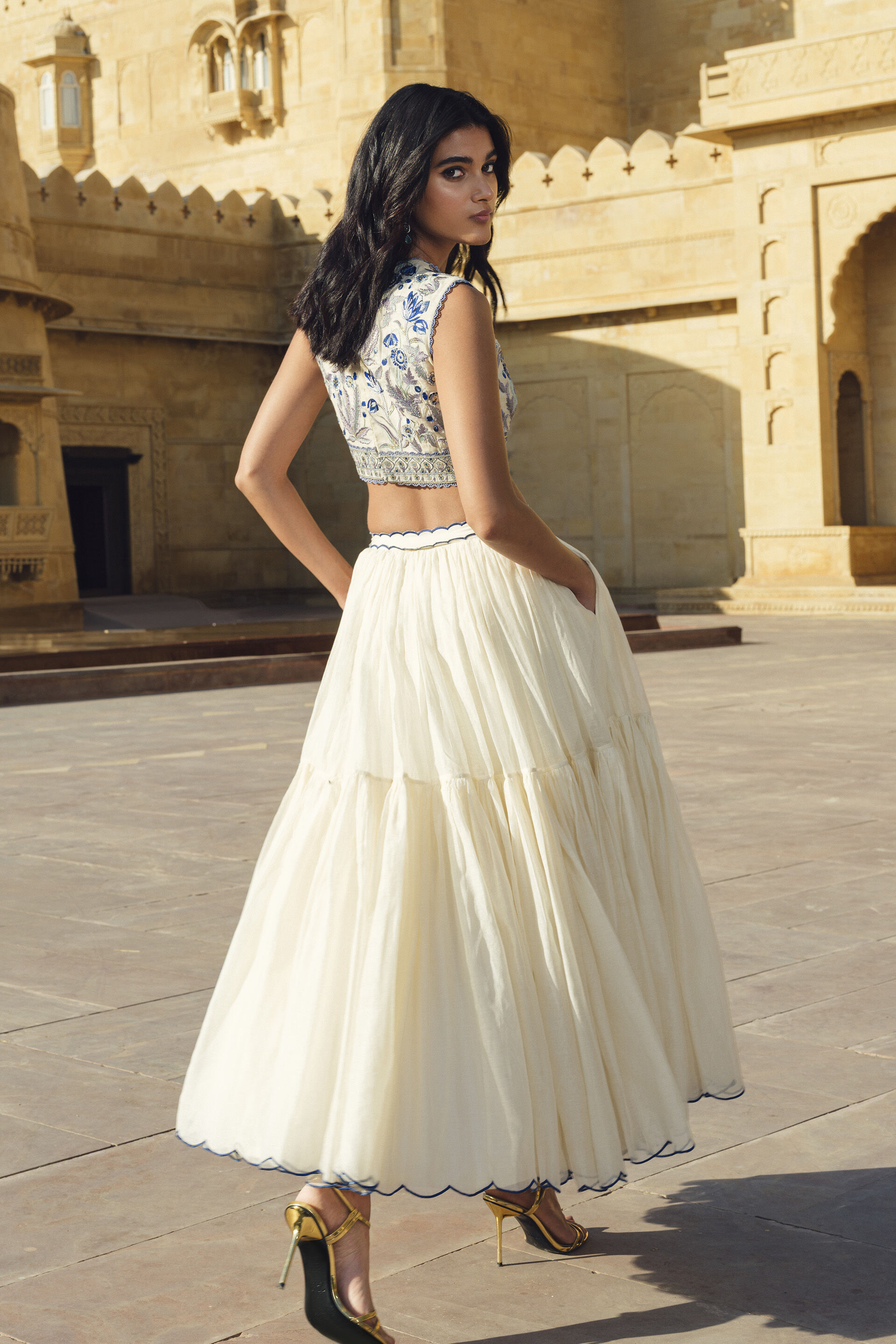 Emalia Embroidered Mul Skirt Set - Natural