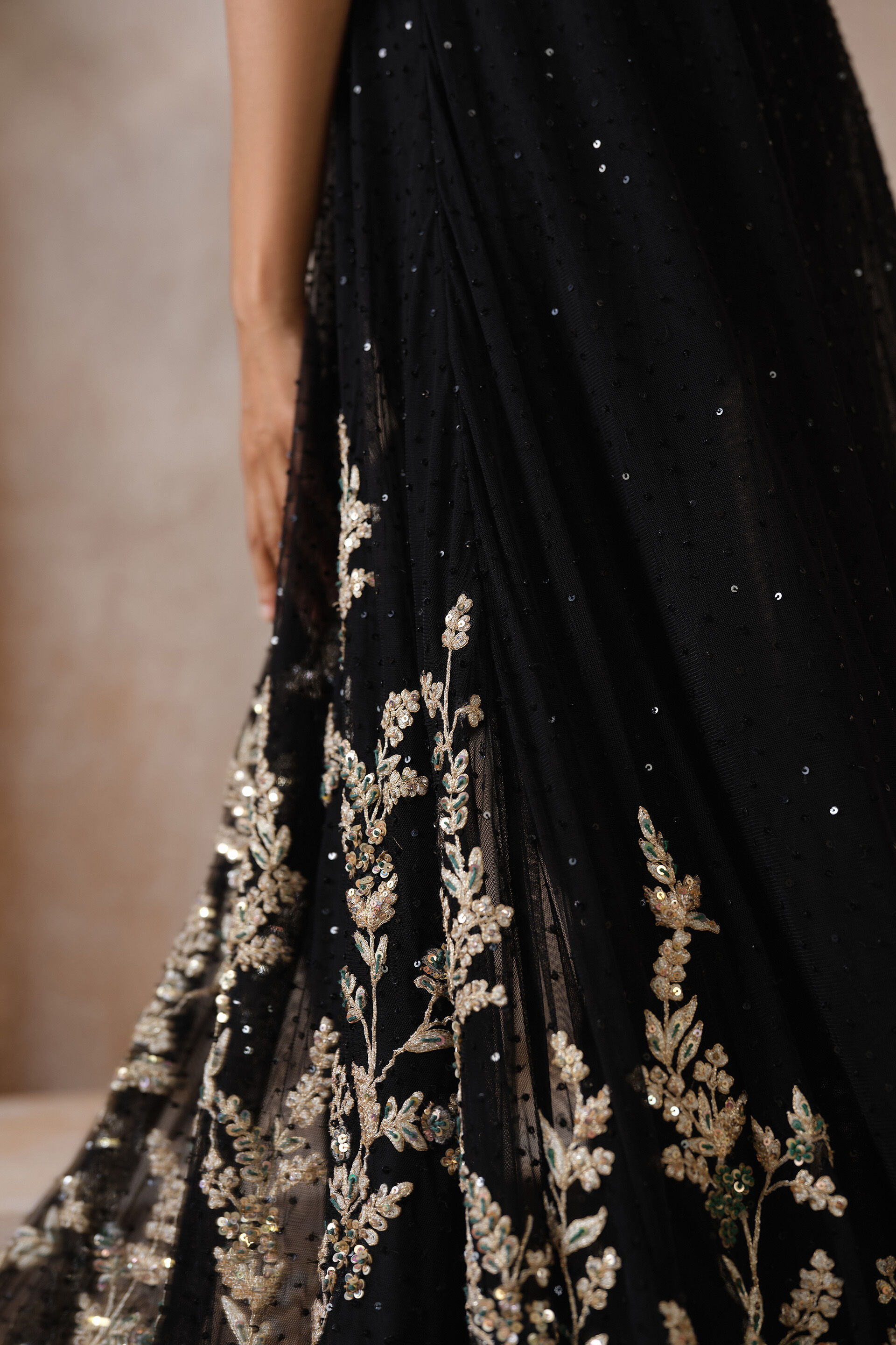 Sylvaine Embroidered Silk Trailing Jumpsuit - Black, Black, image 4