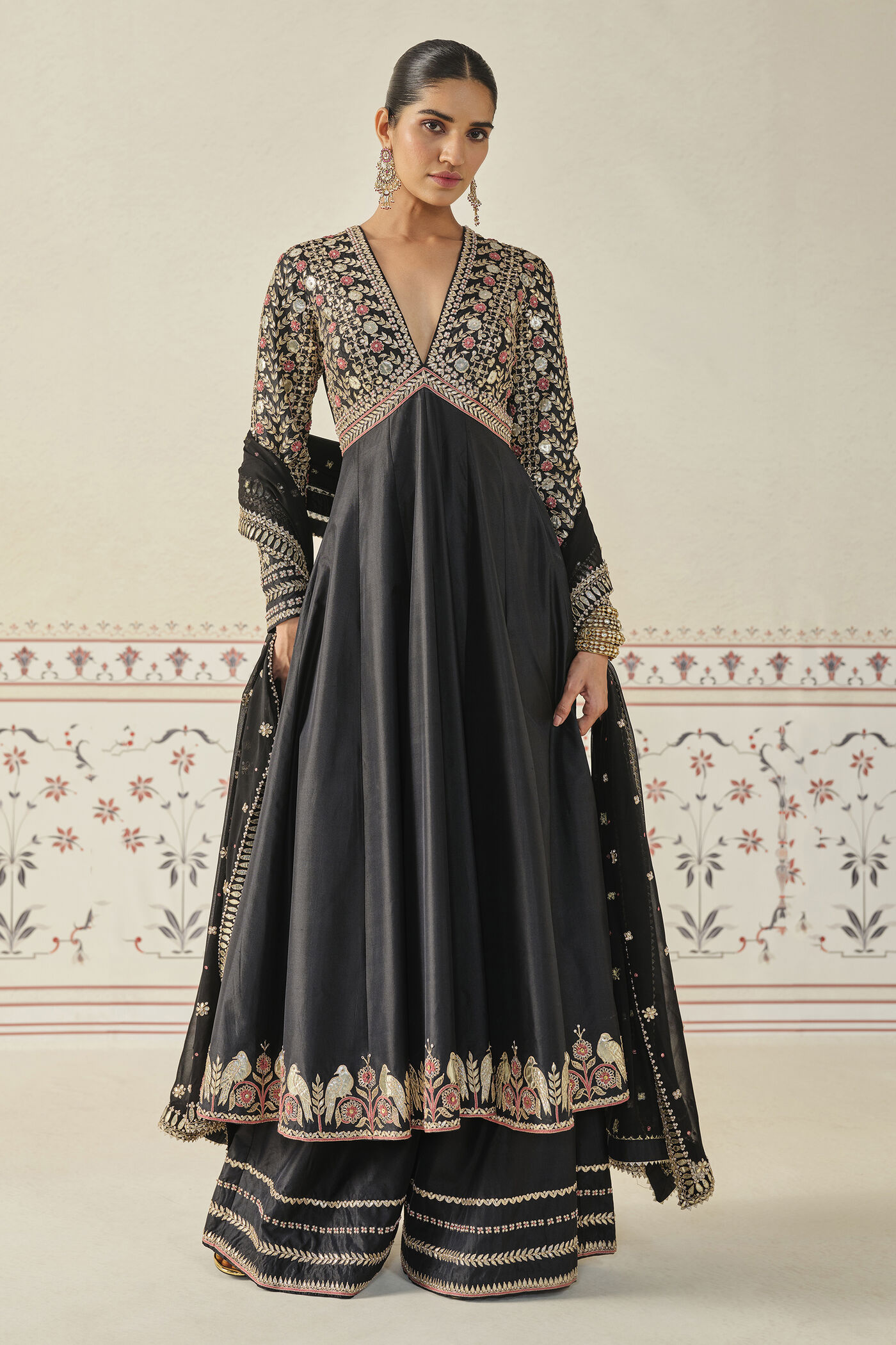 Sanjula Gota Patti Silk Anarkali Set - Black