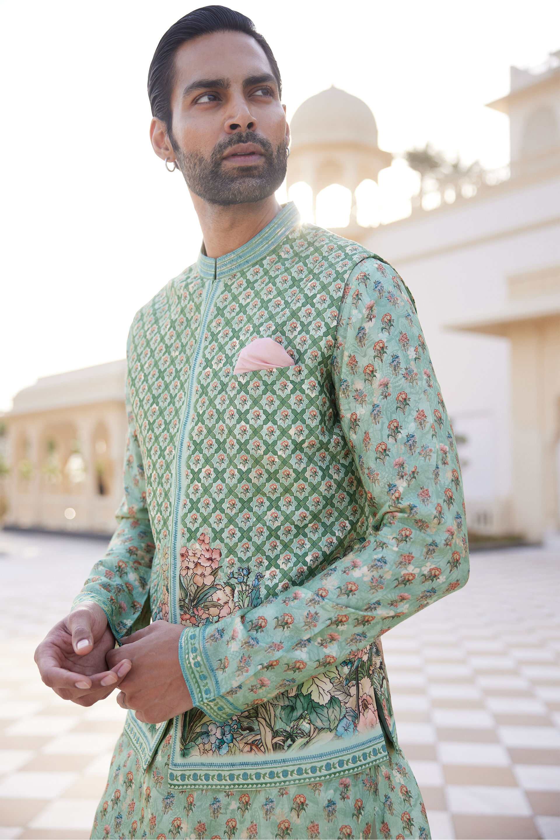 Anbar Silk Nehru Jacket - Sage, Sage, image 3