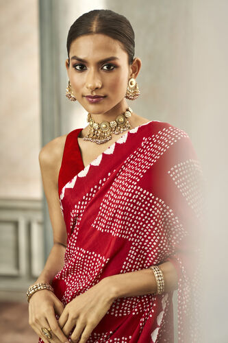 Deetya Bandhani Silk Saree, Red, image 5
