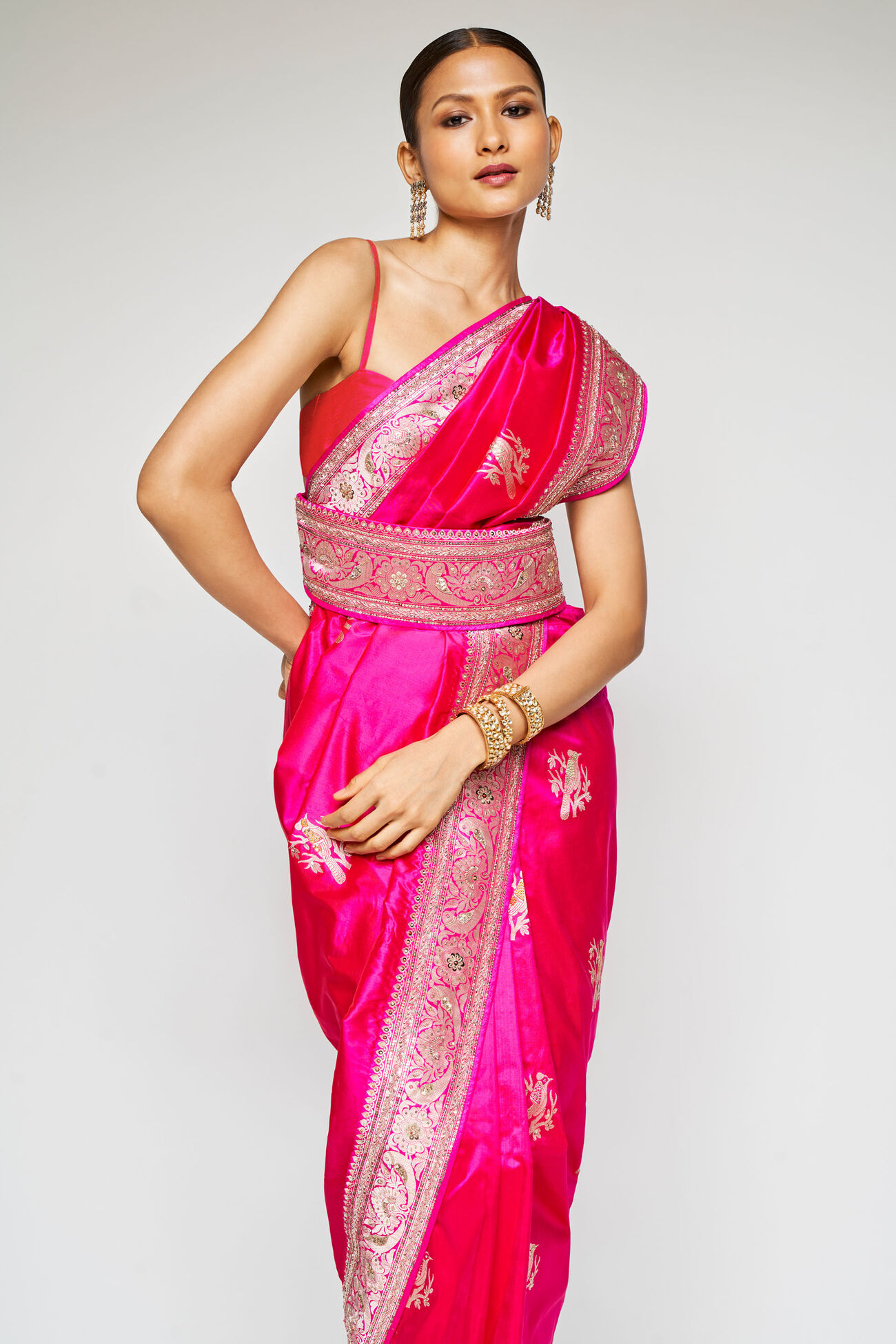 Malavika Benarasi Silk Embroidered Saree - Pink, Pink, image 2