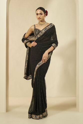 Vanani Embroidered Gota Patti Saree, Black, image 1